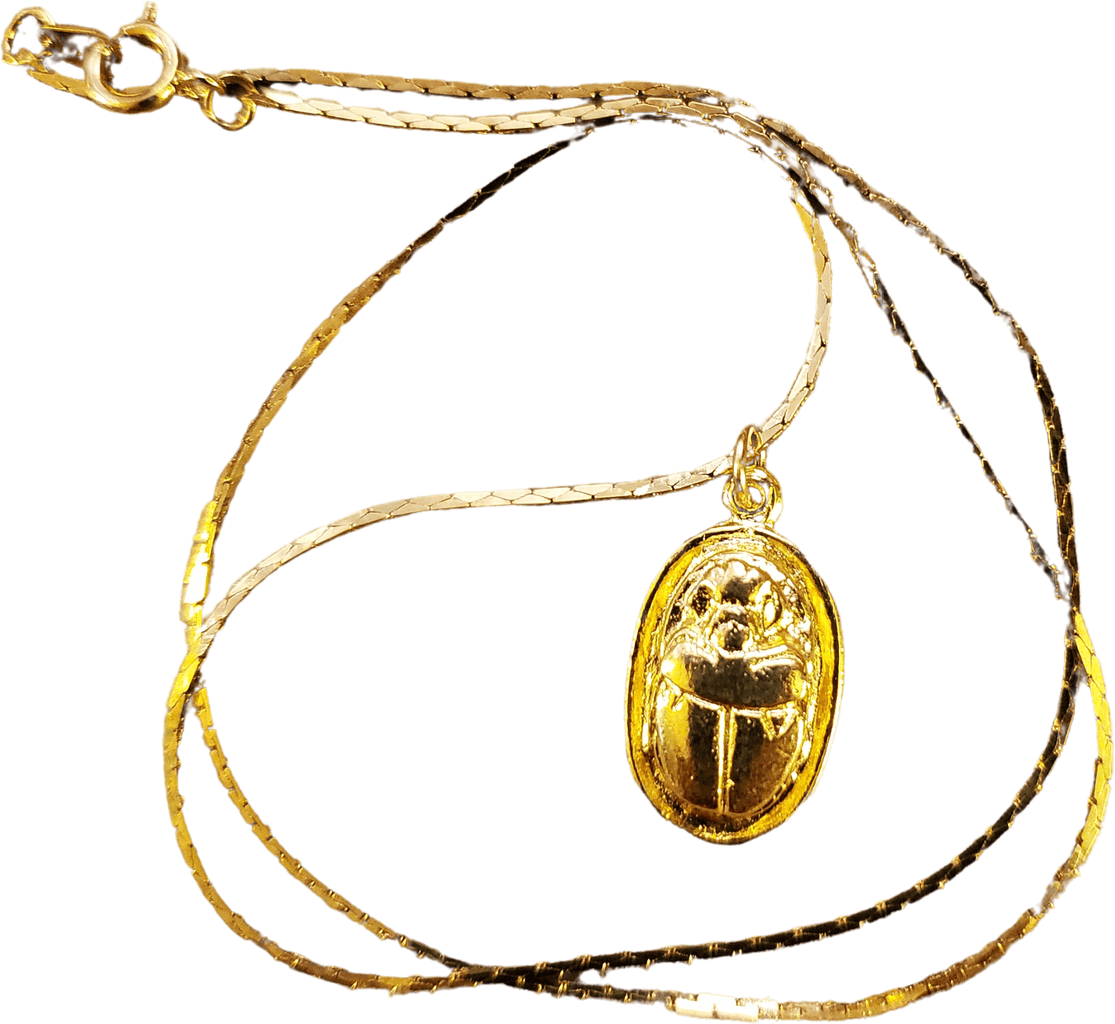 Vintage Egyptian Golden Scarab Beetle Necklace With 12k Gold Fill Chain