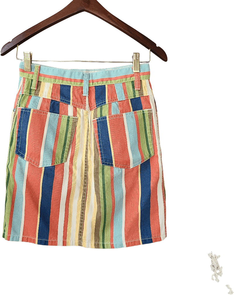 Vintage 90's Multicolor Striped Denim Mini Skirt by Esprit | Shop THRILLING