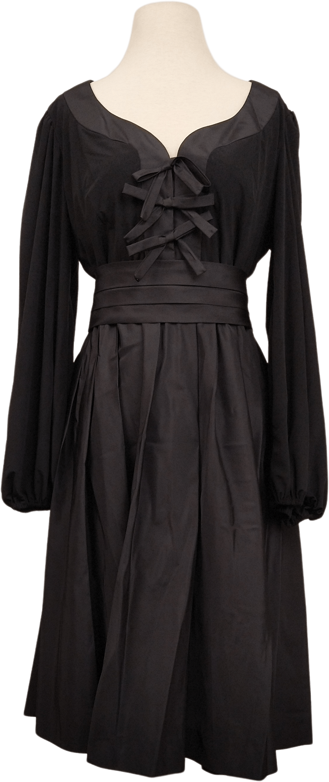 Vintage 70's Black Tuxedo Bow Dress with Belt by The Gilberts For Tally