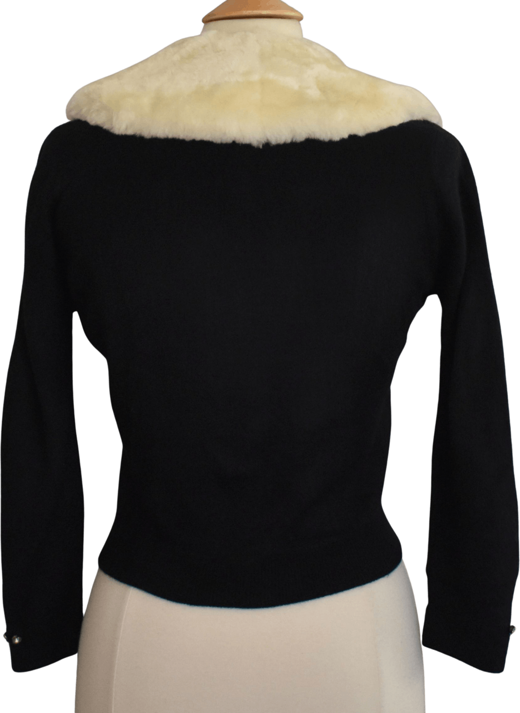 Vintage 50's Black Orlon Cardigan Sweater with Vegan Faux Fur Collar ...