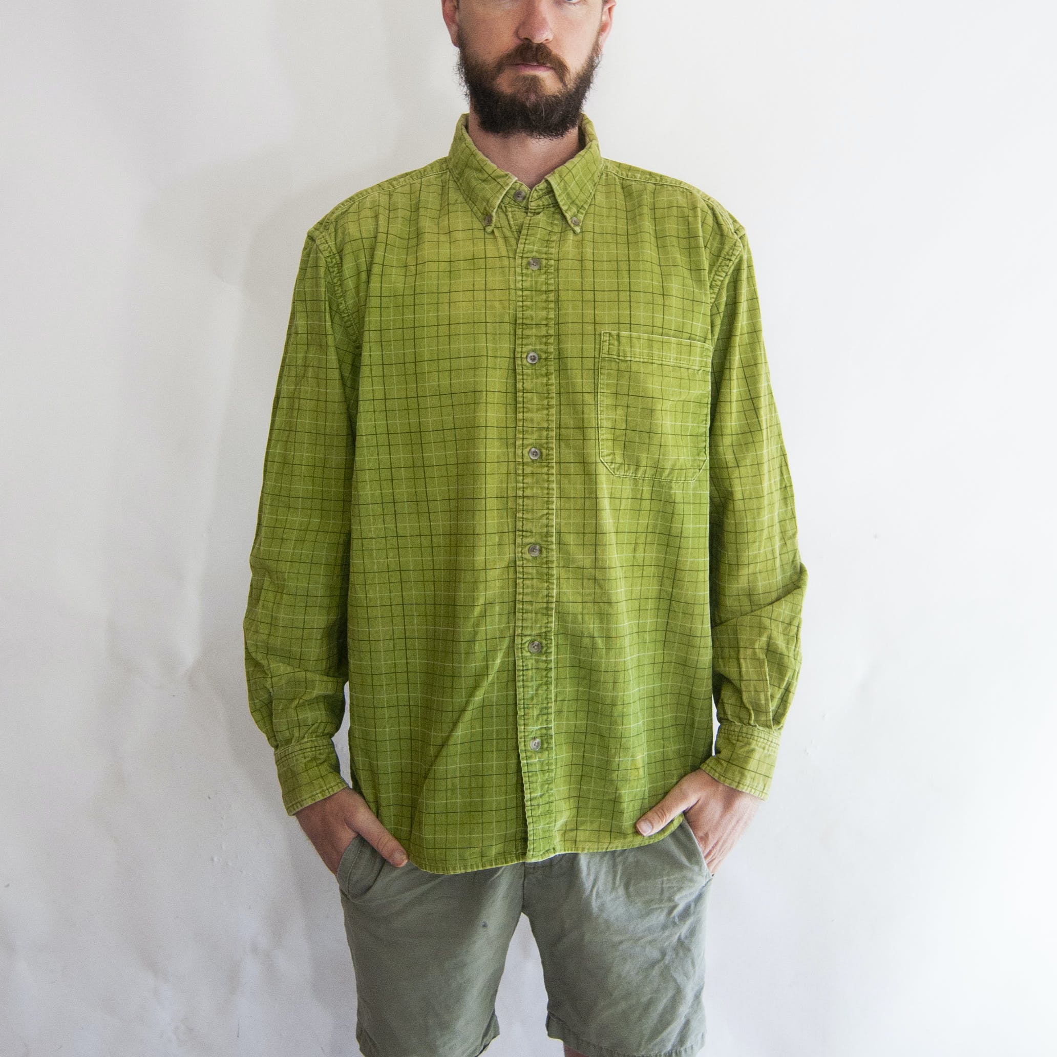 Vintage 00's Citron Green Plaid Corduroy Shirt by Eddie Bauer | Shop ...