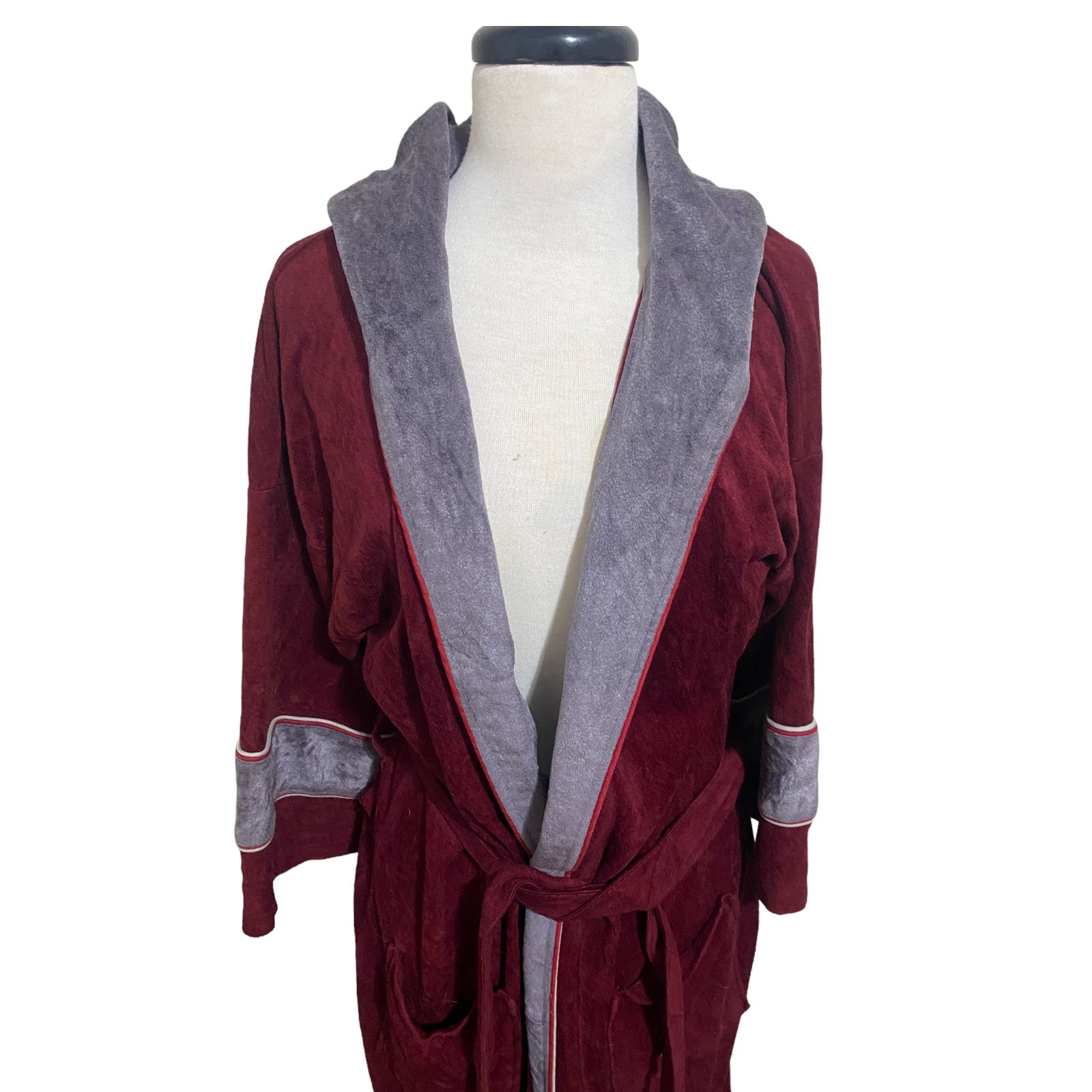 Vintage 70s Burgundy/gray Velour Hooded Bath Robe One Sz 36-48 By Sears ...