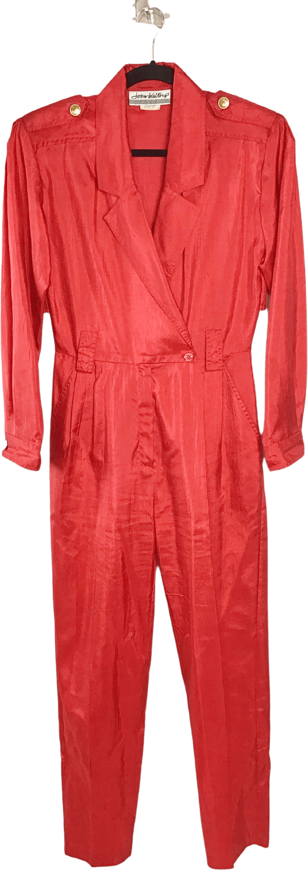 Vintage 80's Red One Piece Jumpsuit with Shoulder Pads by Joan Walters ...