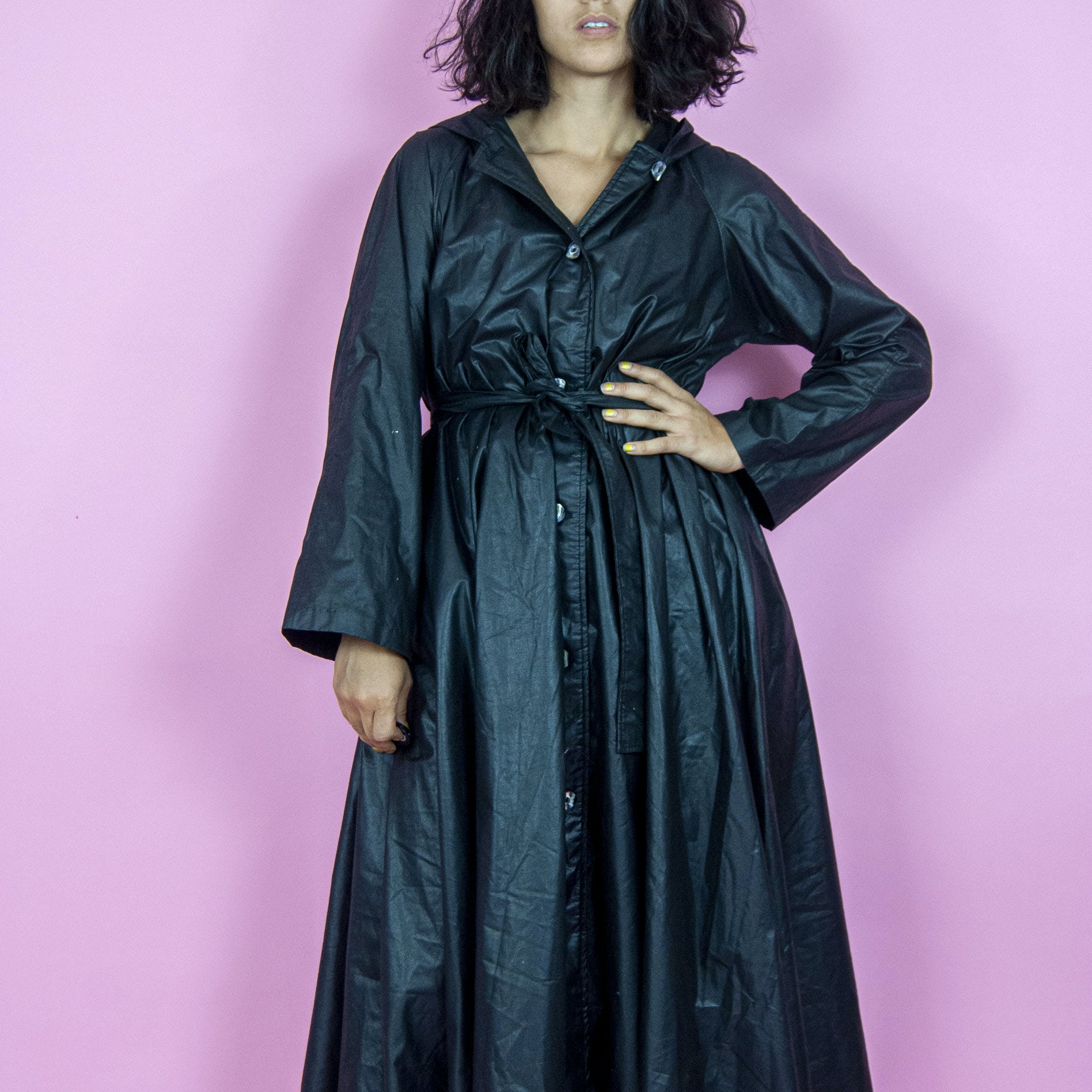 Vintage 60's Black Swing Rain Coat by Aqua Sheen | Shop THRILLING