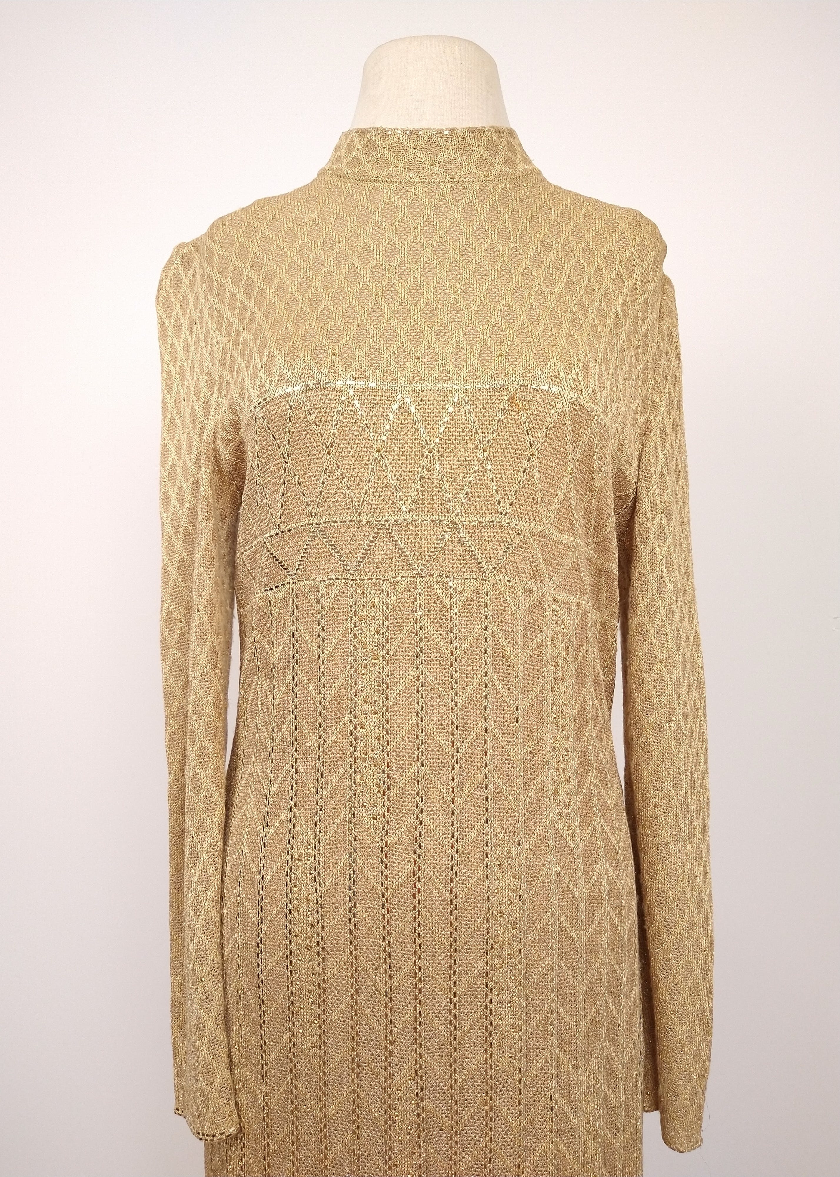 Vintage Gold Long Sleeve Rhinestone Knit Sparkle Maxi Gown by St. John ...