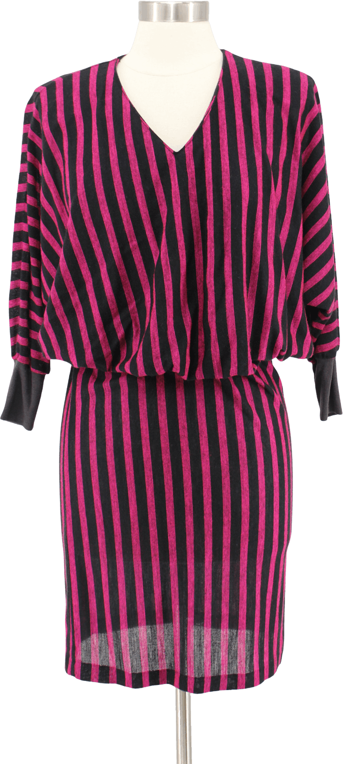 Vintage 80's Pink Striped Blouson Knit V-Neck Dress by Joni Blair ...
