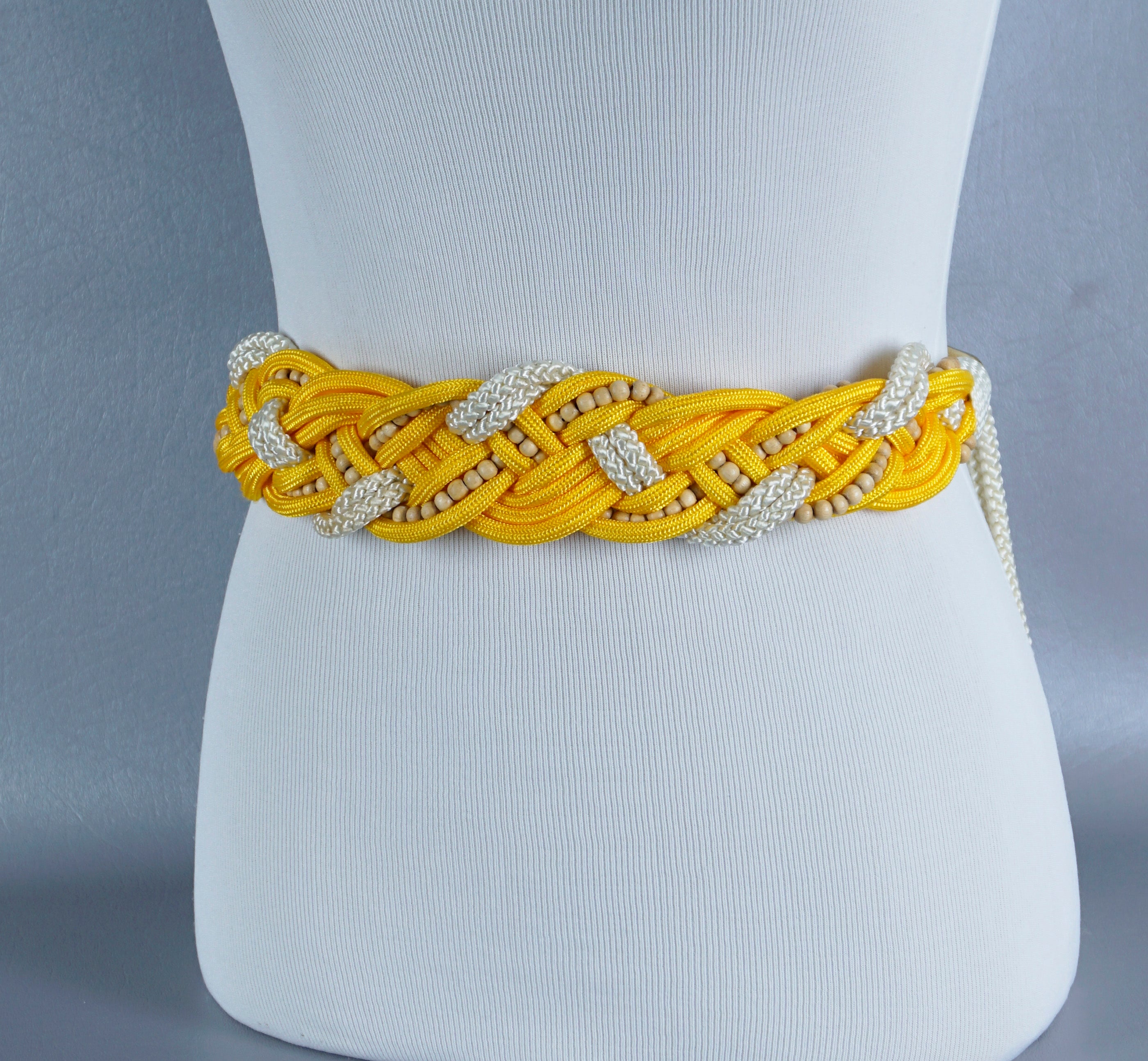 Vintage 80s Yellow And Ivory Beaded Rope Belt Adjustable | Shop THRILLING