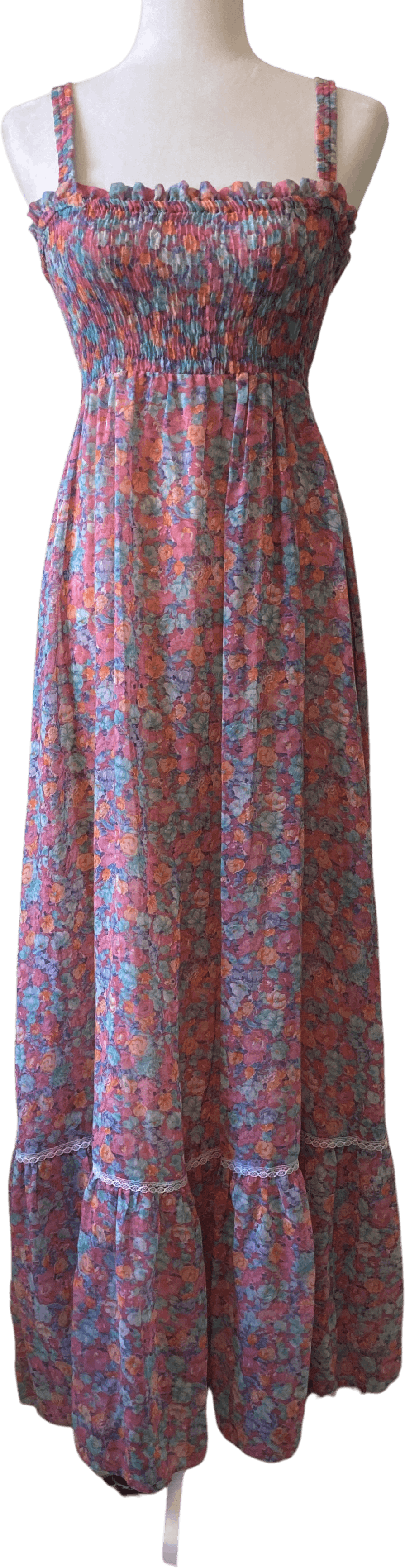 Vintage 70's Pink Floral Maxi Sundress with Elastic Bust by Candi Jones ...