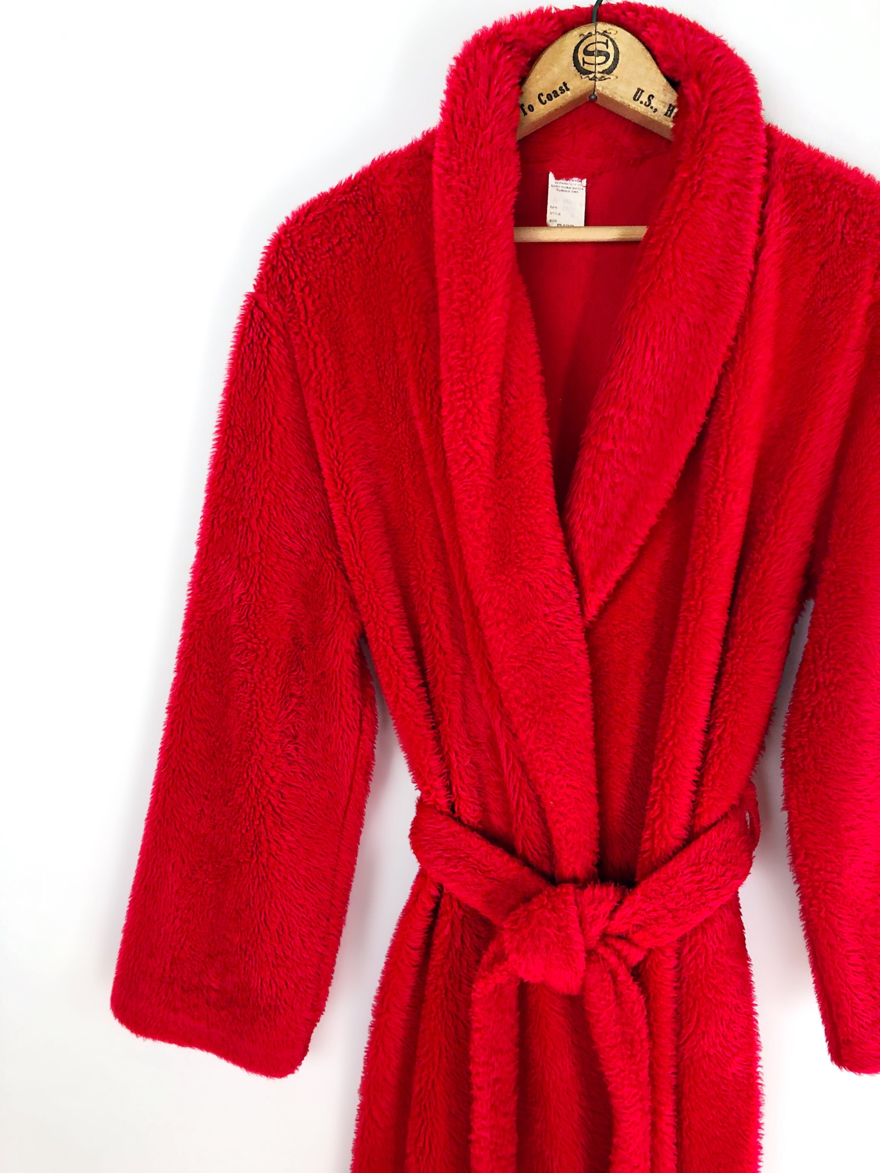Vintage 70’s Red Fuzzy Furry Christmas Santa Belted Dressing Robe ...
