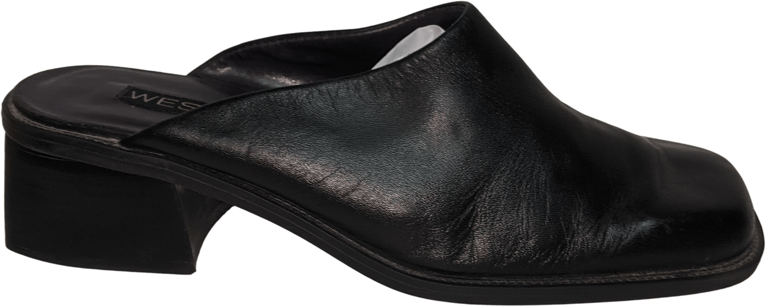 Vintage 90's Black Leather Thick Block Heel Mules by Westies