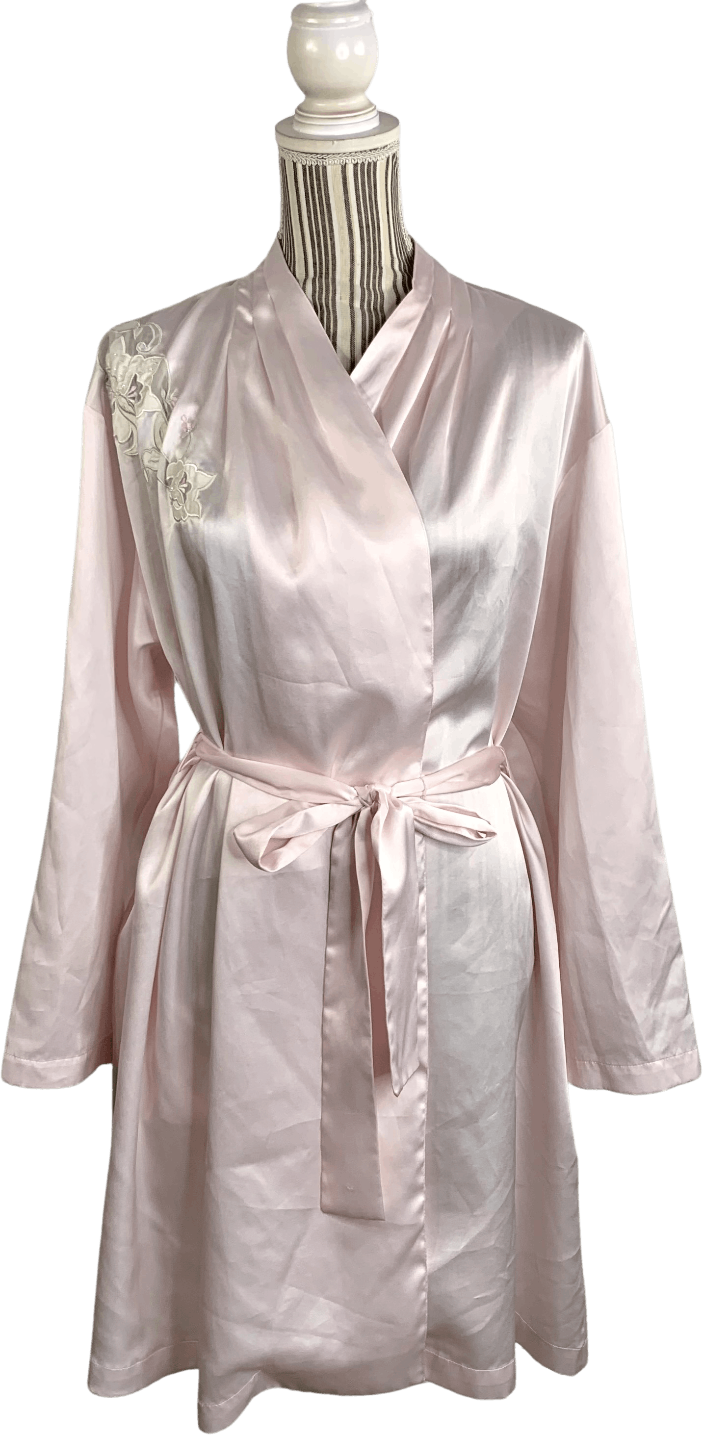 Pink Embroidered Robe Vintage Pink Satin Robe with Floral Embroidery by Vandemere | Shop ...