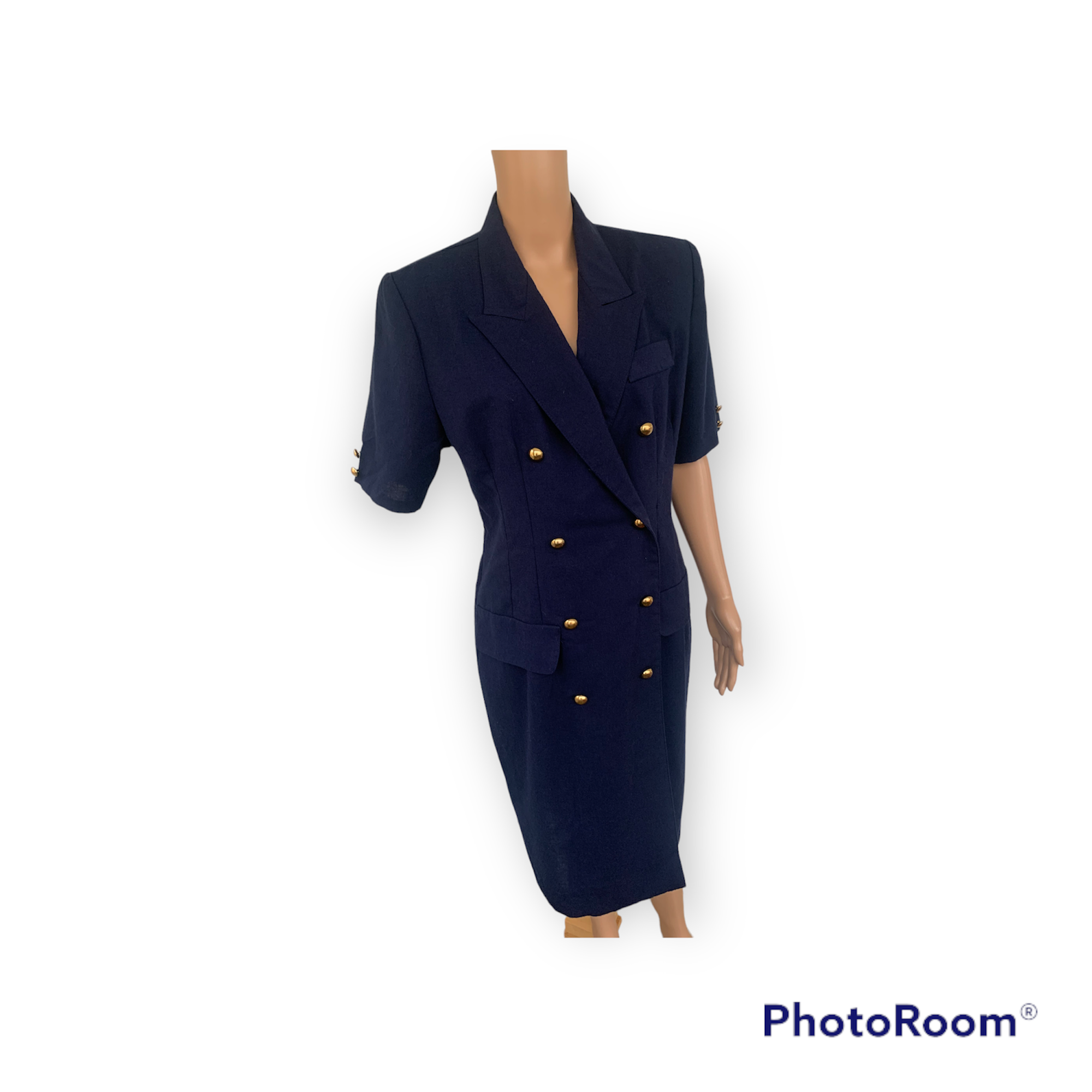 Zarr Collection Vintage 80s Dark Blue Double Breasted Career Dress By Zarr Collection ...