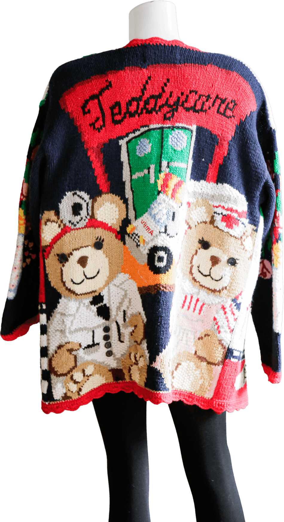 Vintage The Eagles Eye Hand Knit NURSE BEAR HOSPITAL Cardigan