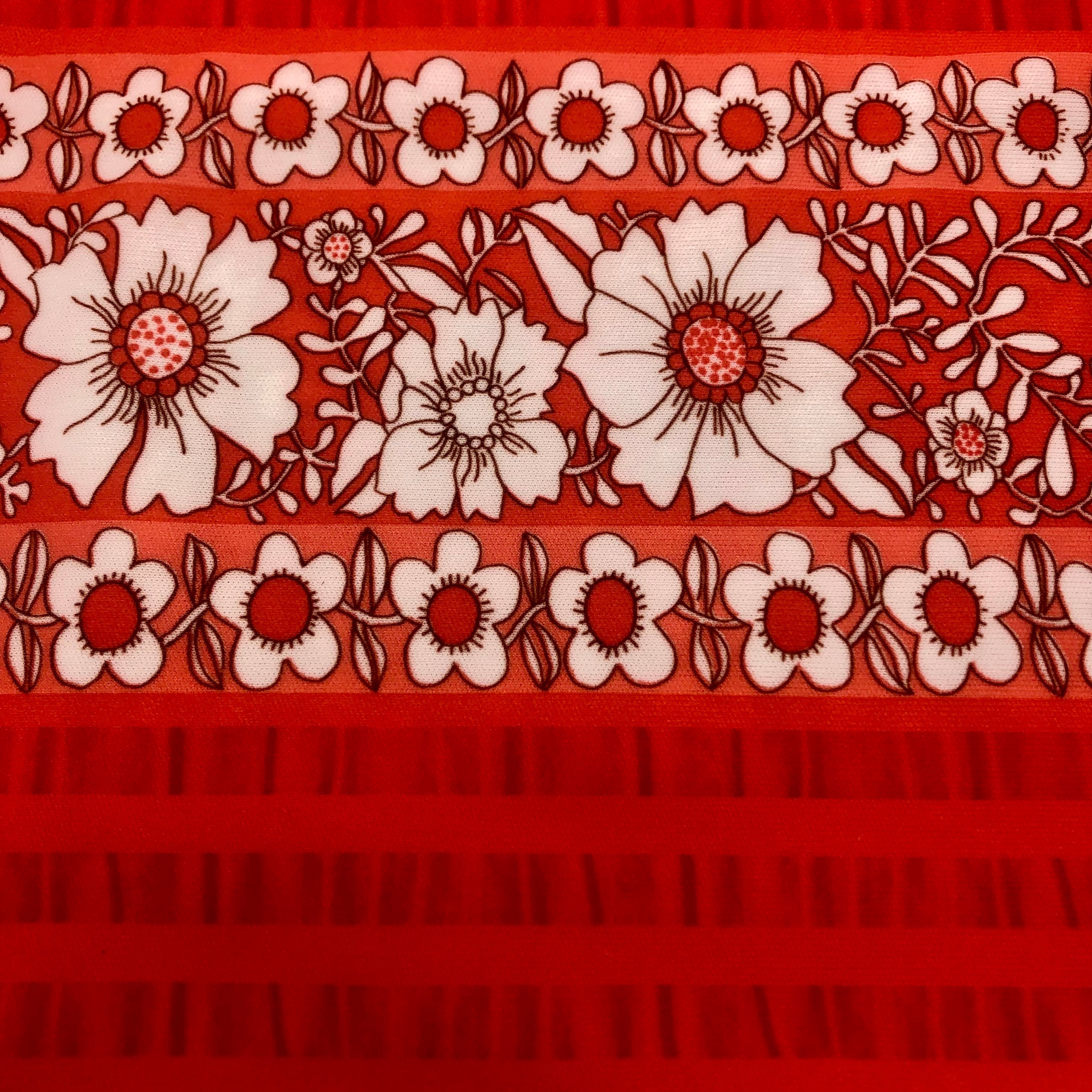 Mod Textiles Vintage 70s/80s Mod Red Orange White Floral Polyester Fabric | Shop ...