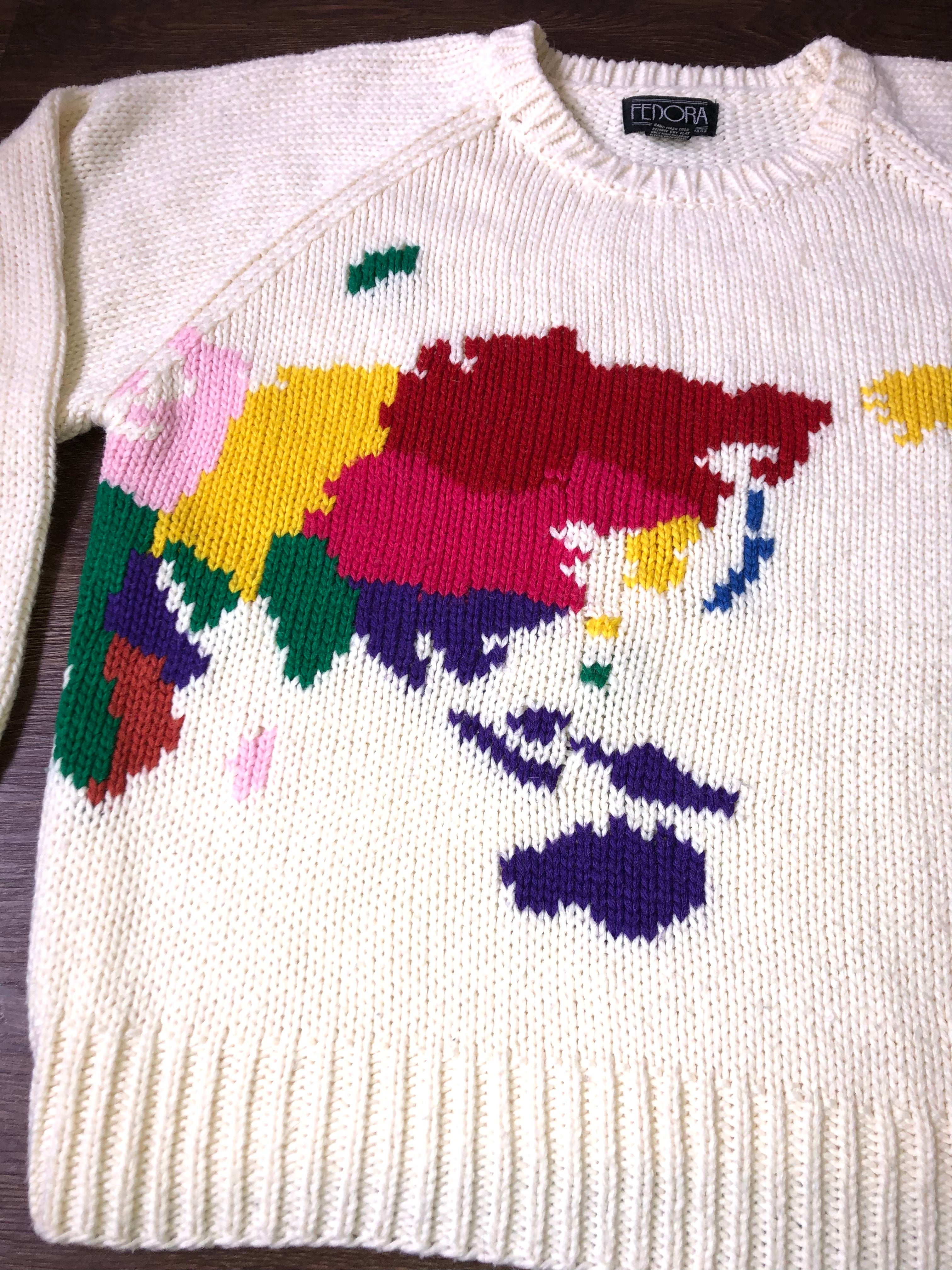 Vintage 80s Colorful World Map Graphic Sweater By Fedora | Shop THRILLING