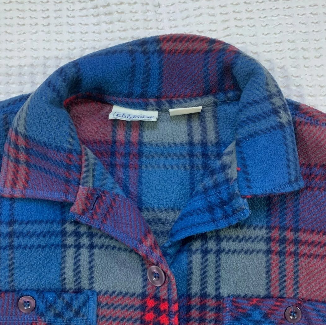 Vintage 90's Men's Red and Blue Plaid Fleece Shirt Jacket by Basic ...