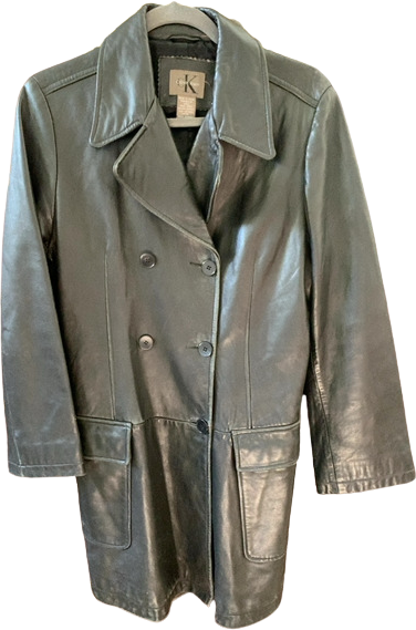 Vintage Calvin Klein Black Leather Car Coat By Calvin Klein