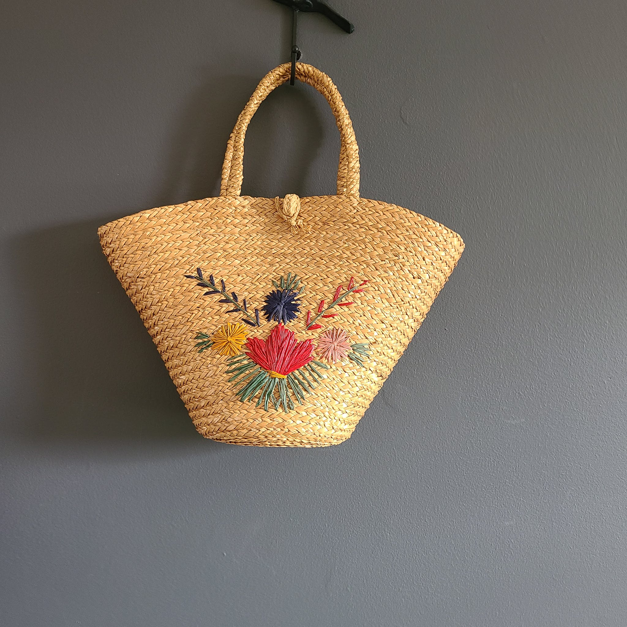 Vintage 70's Italian Floral Straw Tote with Lining by Sarné | Shop ...