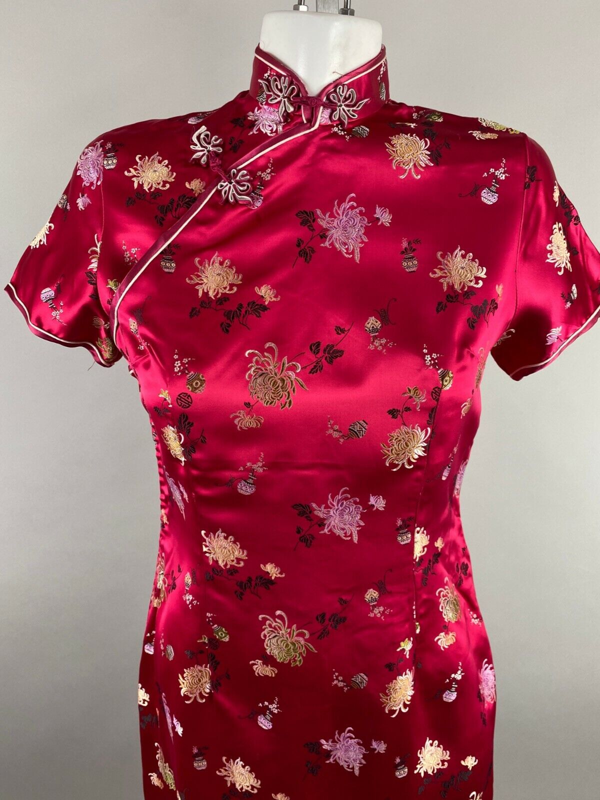 Vintage 60s Magenta Floral Qipao Snap Button Cheongsam Dress | Shop ...