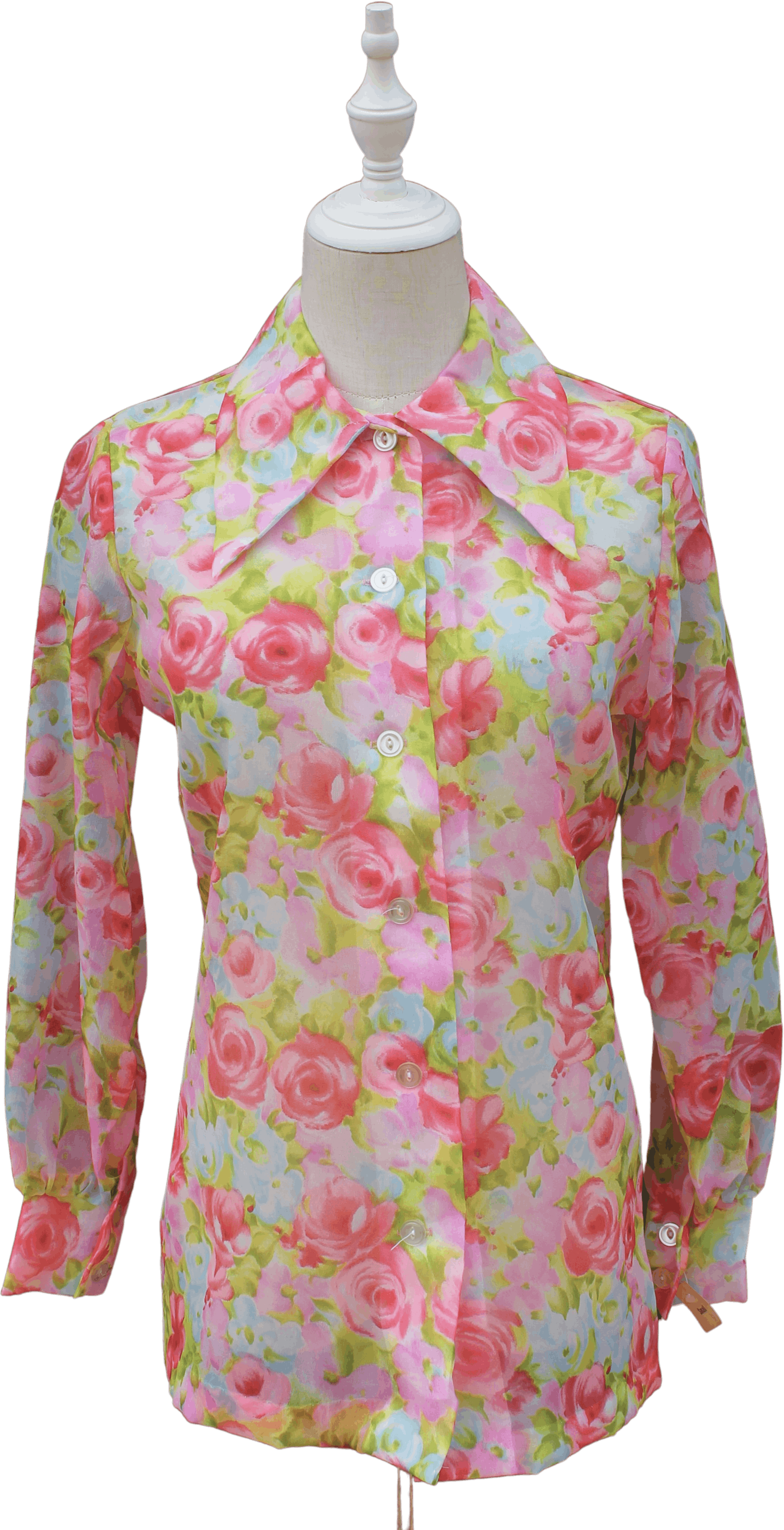 Vintage 70's Sheer Floral Rose Print Pointy Collar Blouse by Woolworth ...