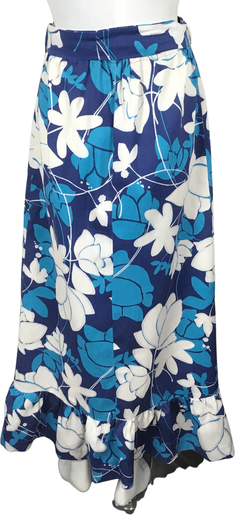 Vintage 70's Blue Hawaiian Barkcloth Floral Ruffle Maxi Skirt | Shop ...