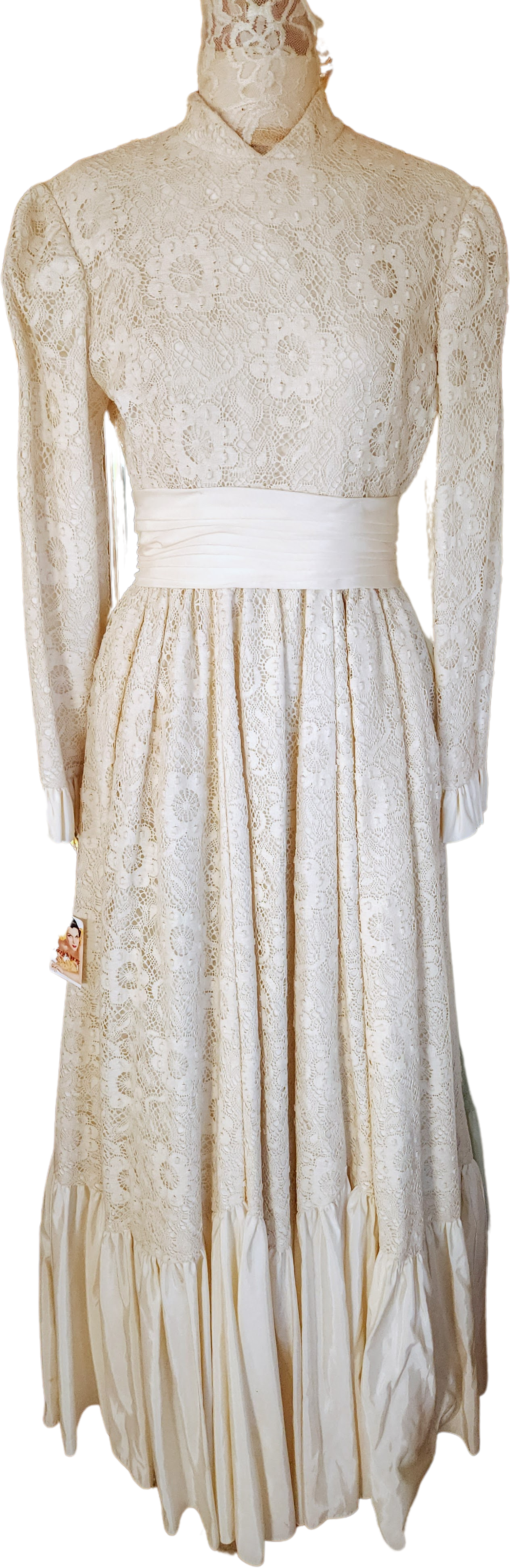 70s Natural Crochet Lace Boho Wedding Dress By Emma Domb