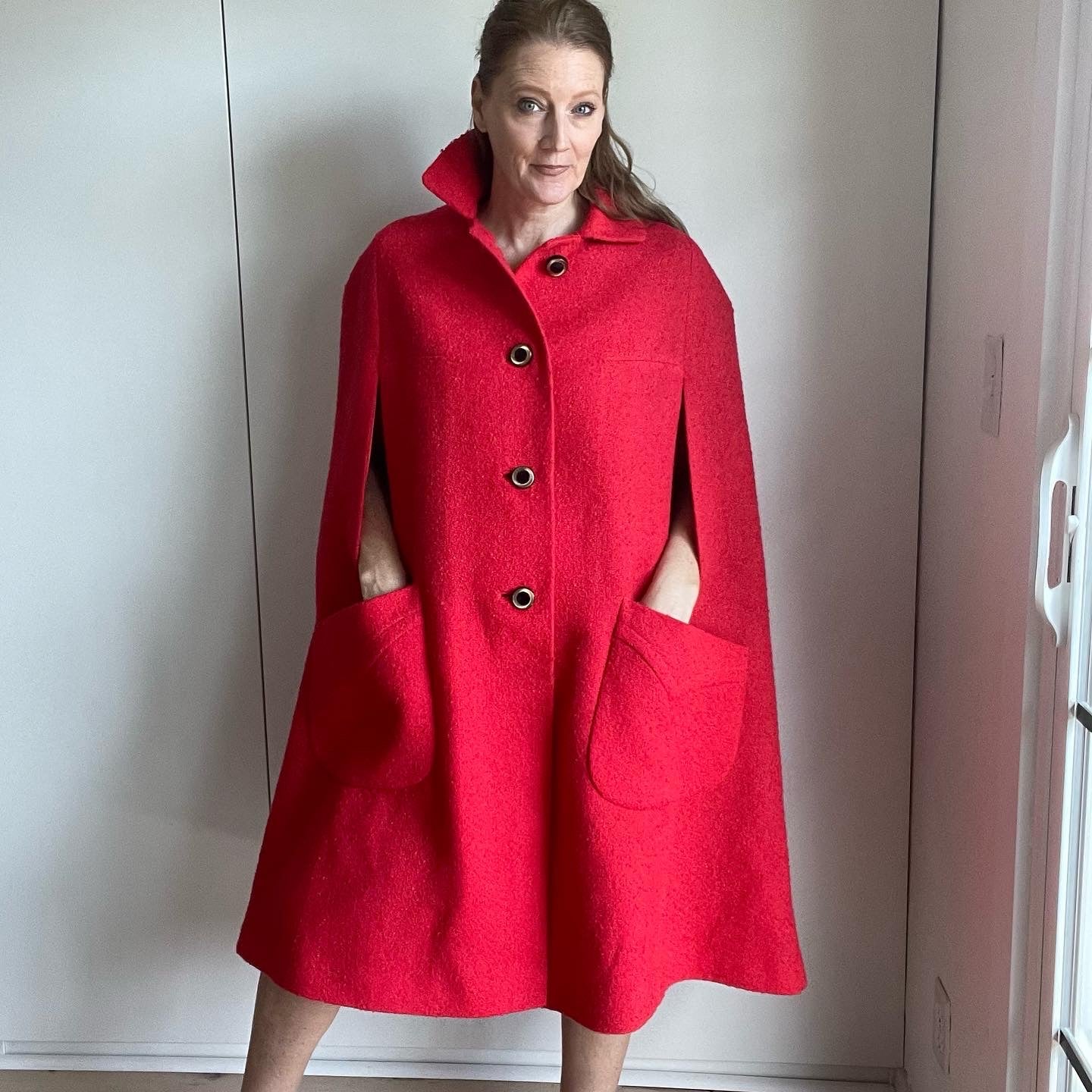 Vintage 50s Boucle Wool Cape Red Large By Forstmann | Shop THRILLING