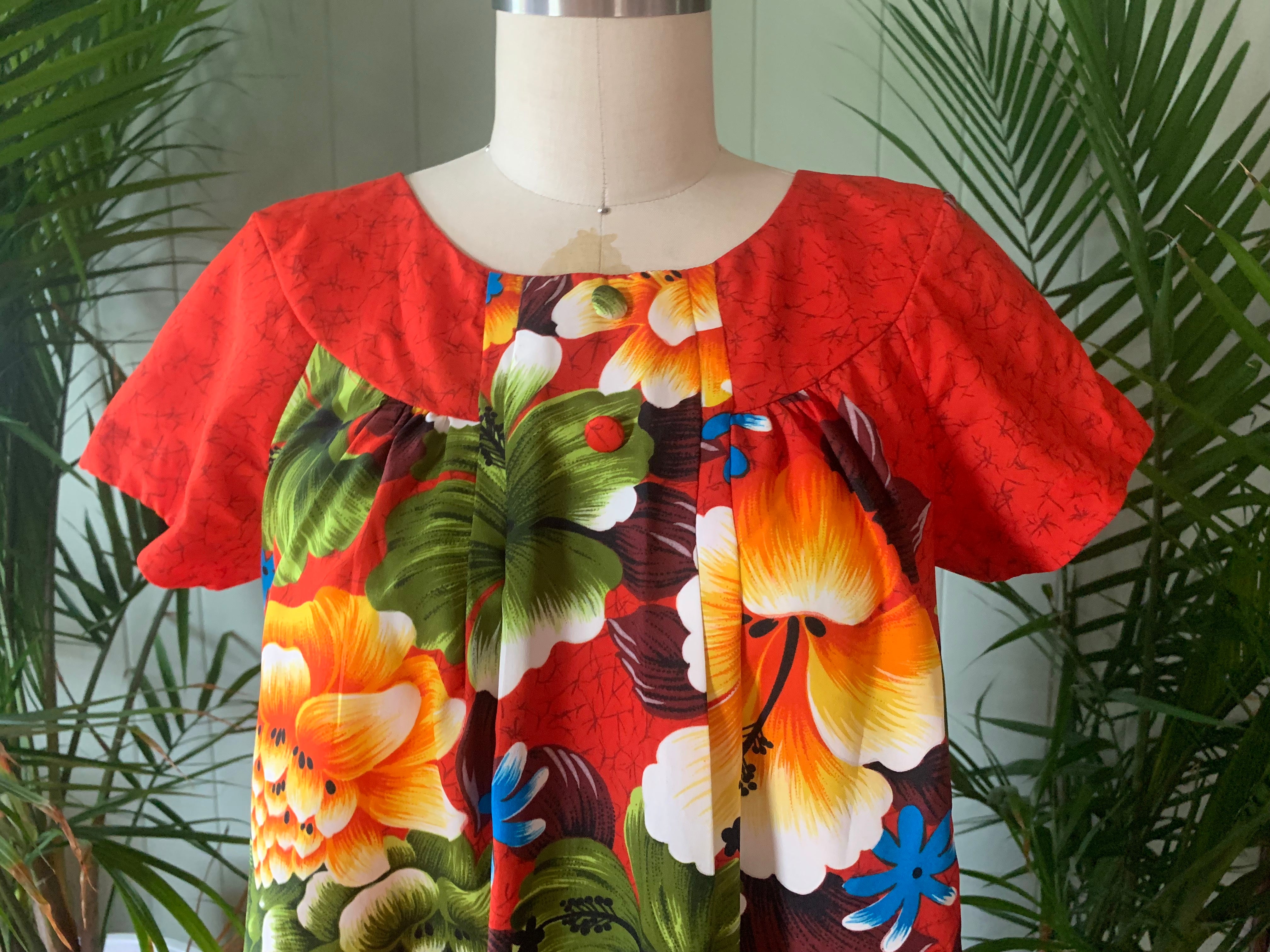 Vintage 70s Red Floral Hawaiian Maxi Dress Muumuu By Penneys Hawaii ...