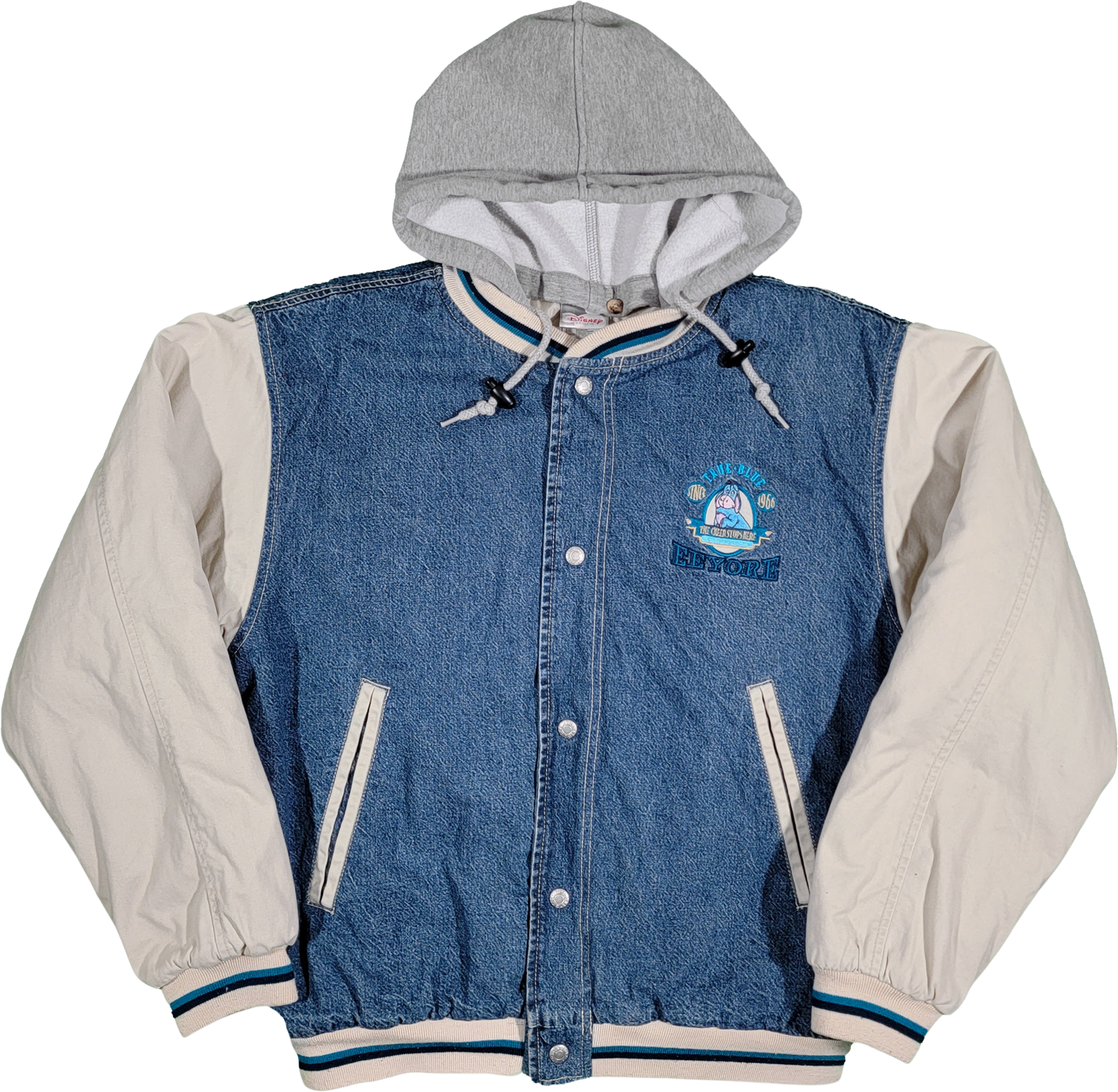 Vintage 90s 00s Eeyore Disney Winnie The Pooh Denim Varsity Jacket By Disney S Shop THRILLING