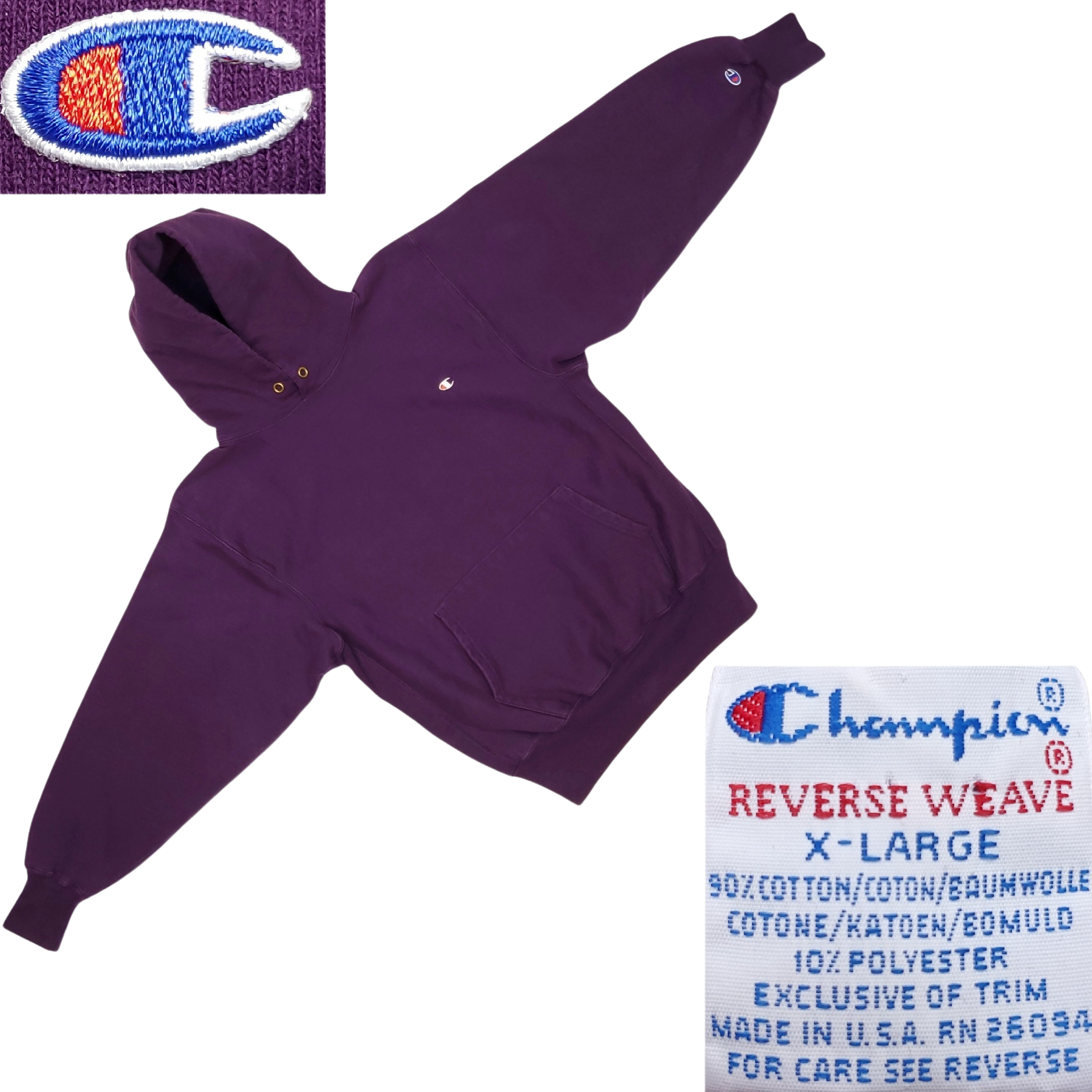 80s/90s Reverse Weave Hoodie Sweatshirt Purple Usa By Champion