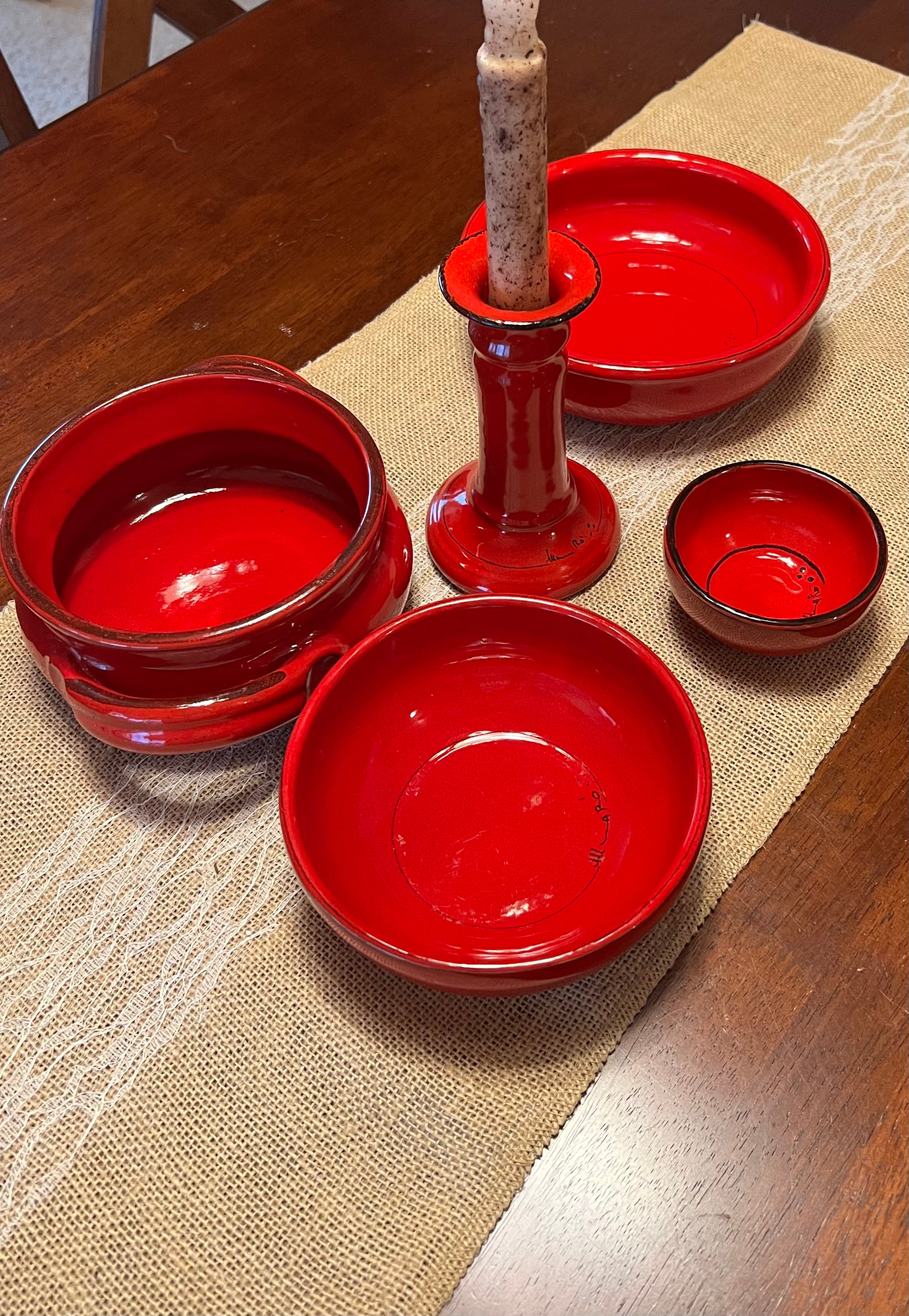 Vintage Rare Set Of 4 Red Bowls And Candlestick Holder By Mamma Ro ...