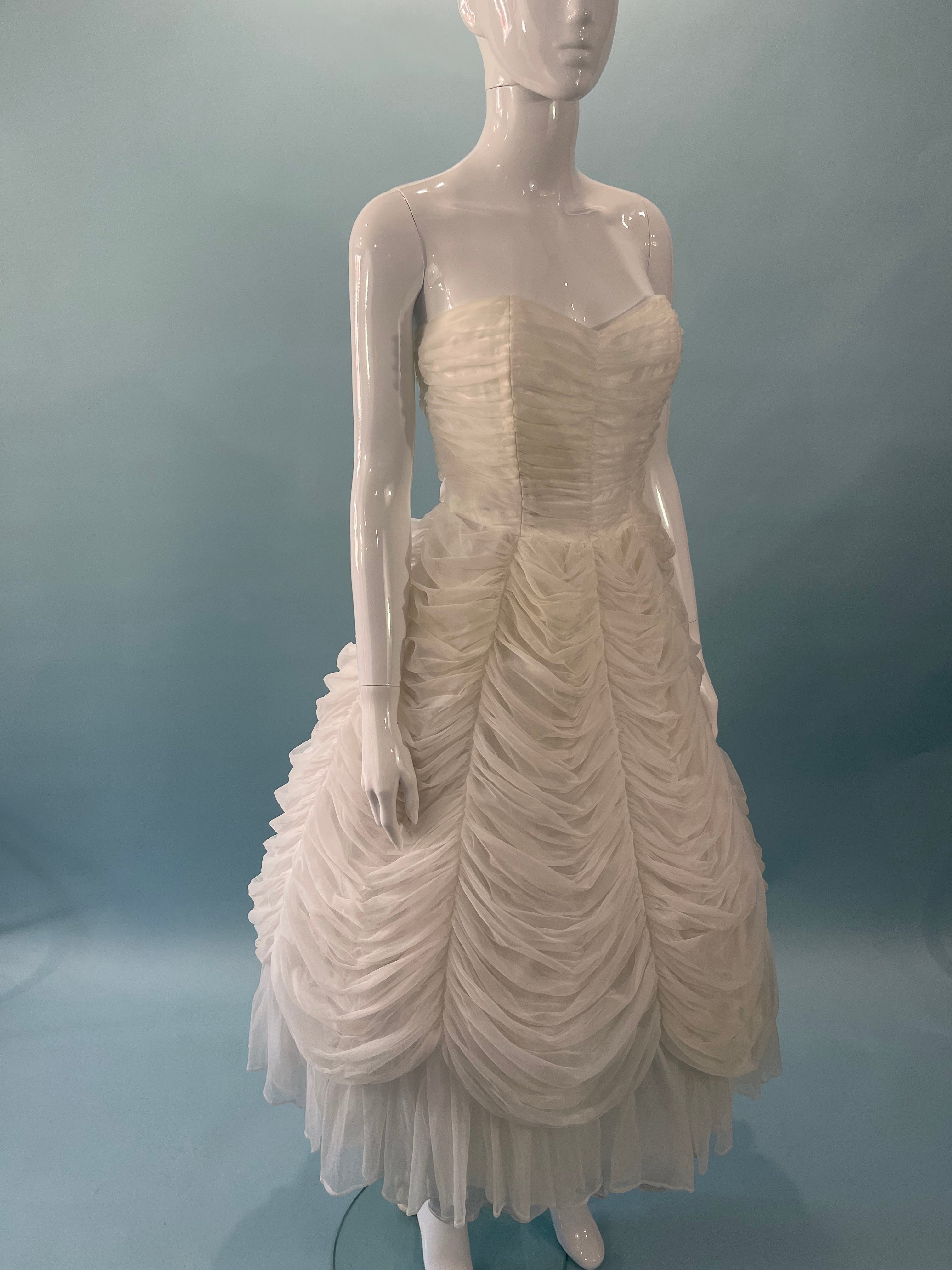 Vintage 50s White Ruffle Detail Cocktail Fit And Flare Dress | Shop ...