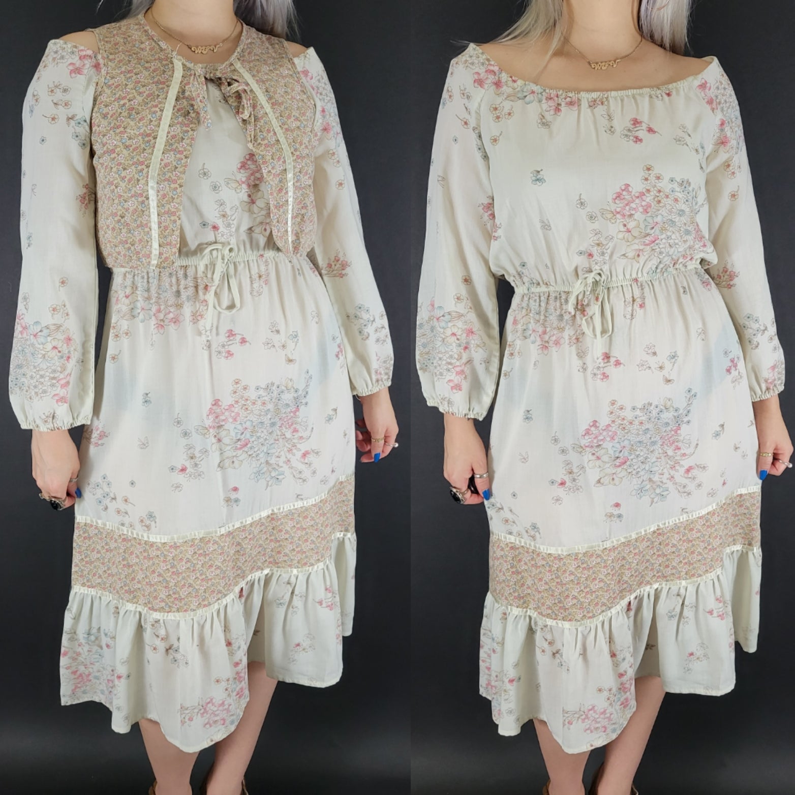 Vintage 70s Long Sleeve Floral Butterfly Prairie Dress And Vest | Shop ...