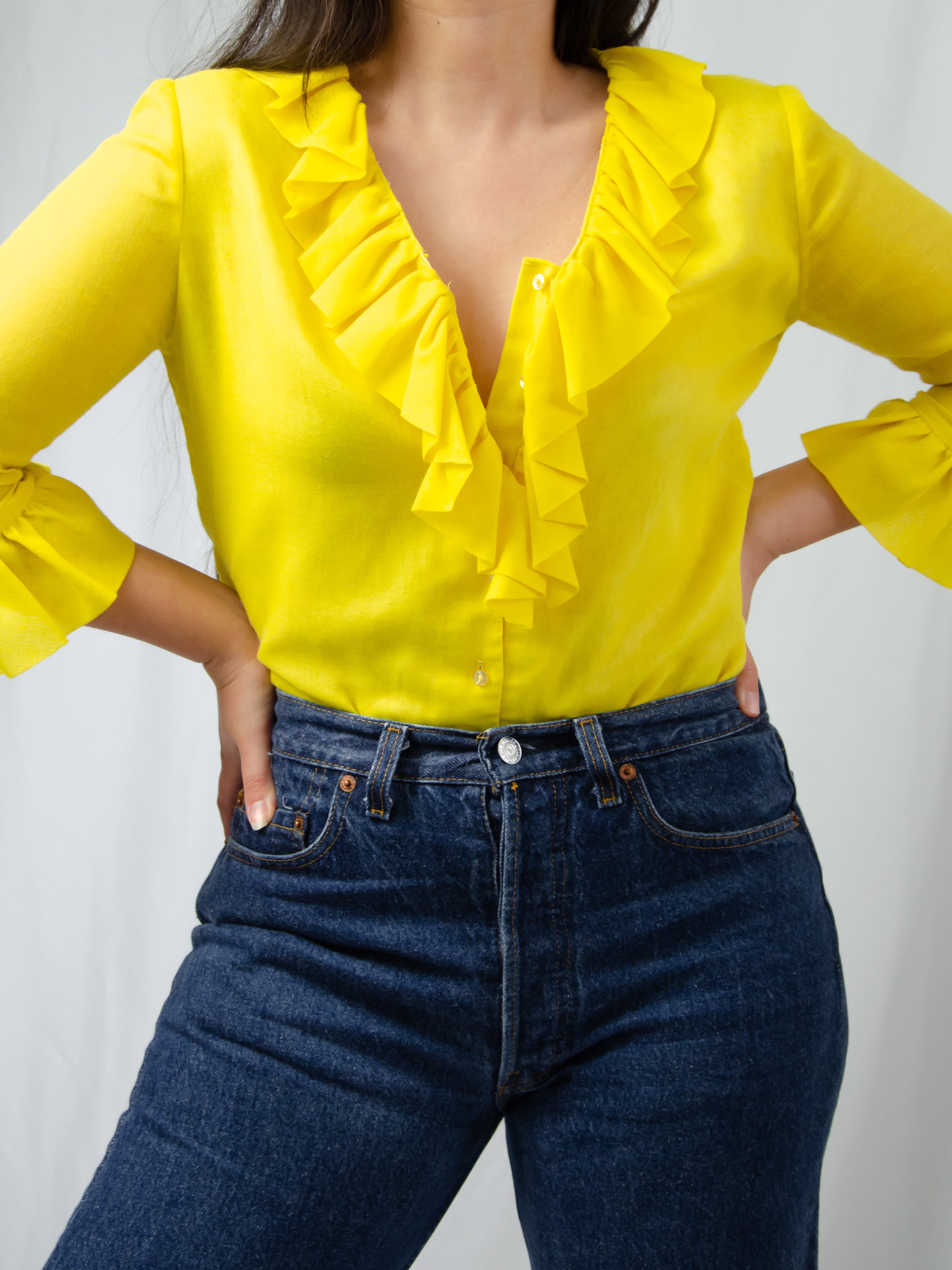 Vintage 50s Lemon Yellow Ruffle Blouse | Shop THRILLING