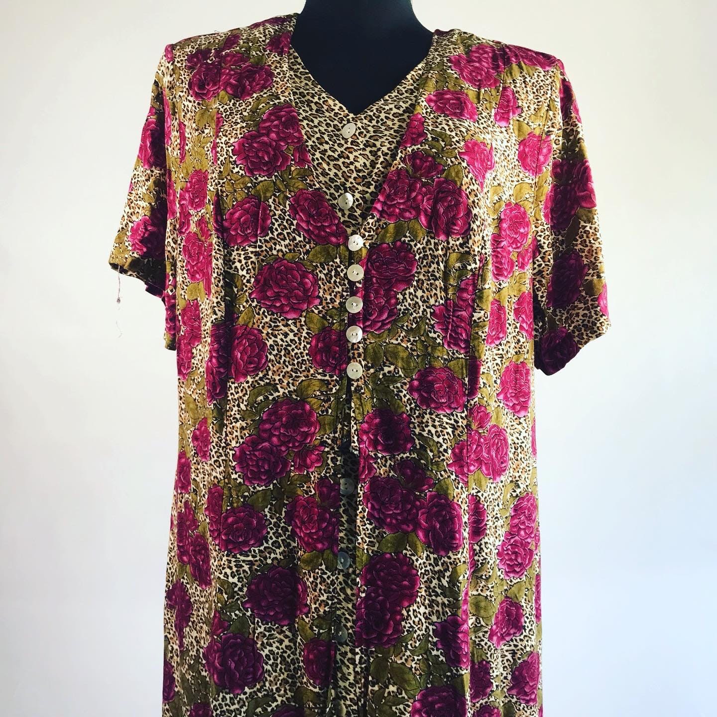 Vintage 90’s Rose and Leopard Print Maxi Dress by J.b.s. | Shop THRILLING