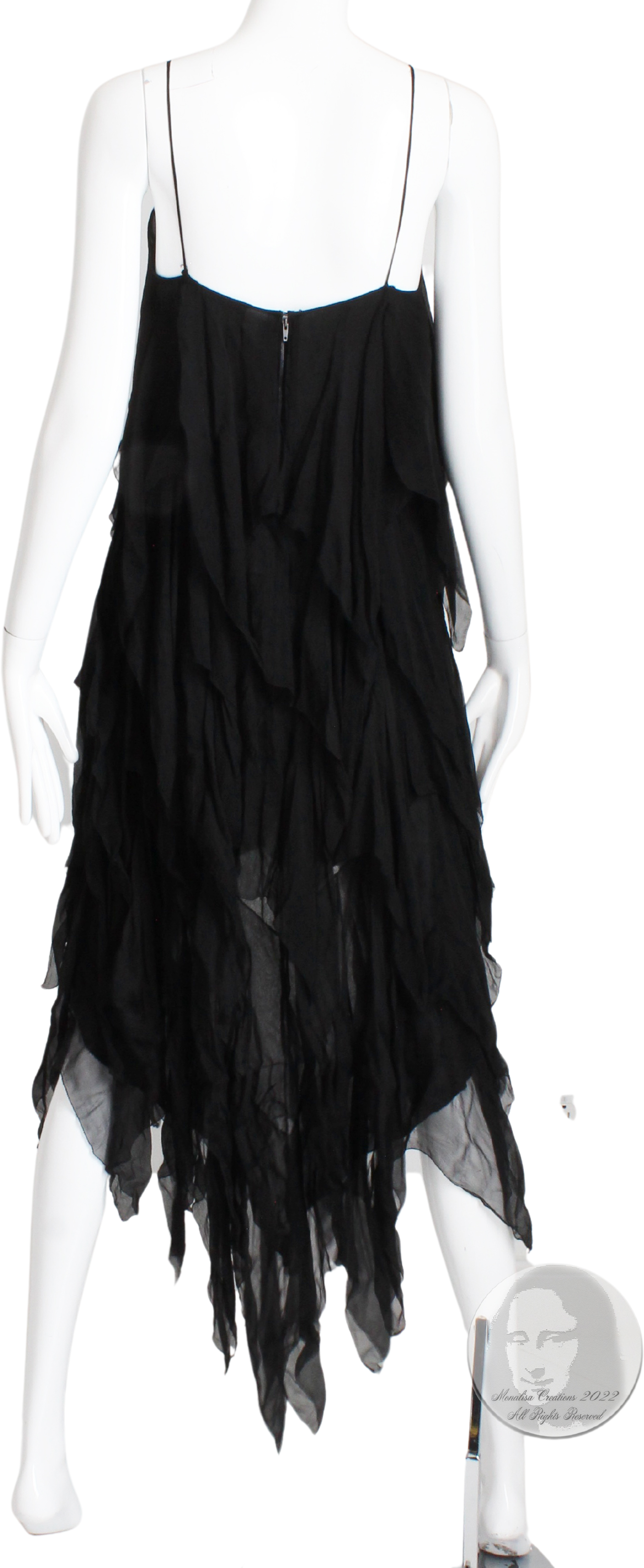 Vintage 70s Silk Dress Flapper Style Black Chiffon Layers Rare By Chanel
