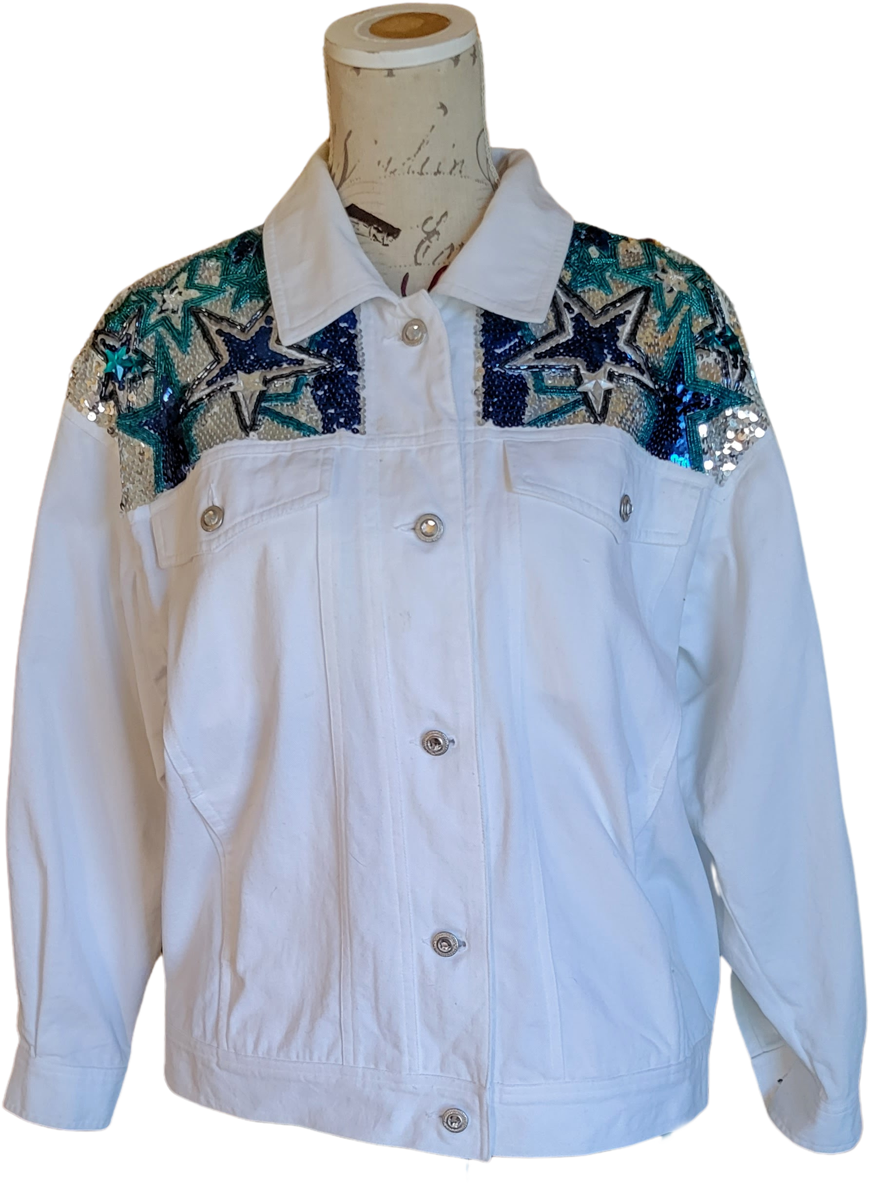 1) Vintage Bedazzled Denim Jean Jacket - therapi | Embroidered denim, Denim  fabric, Jackets