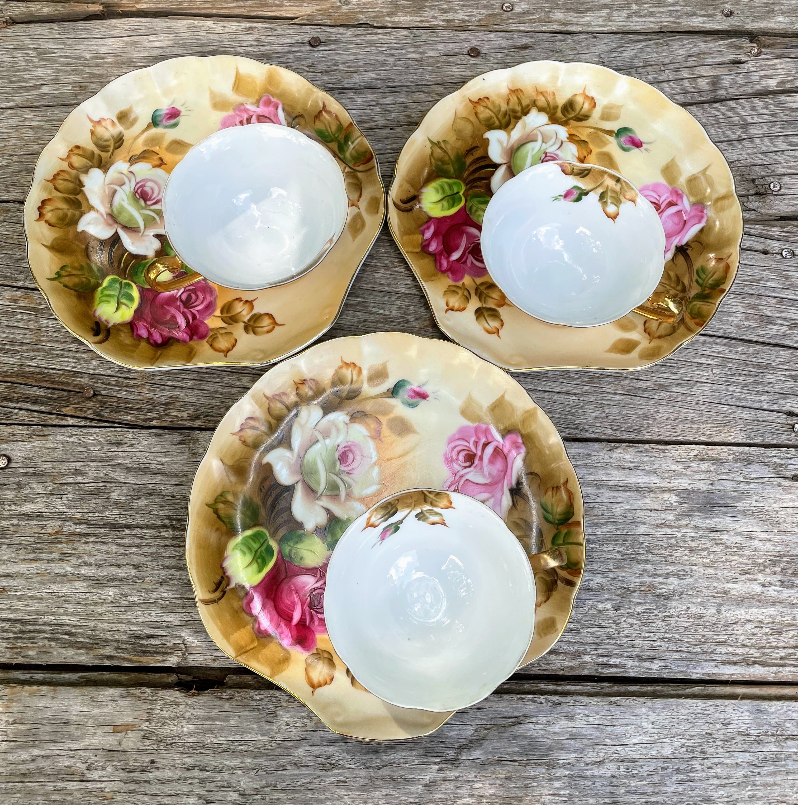 Vintage 50s Lefton Heritage Rose Snack Set Of 3 Hand Painted By Lefton ...