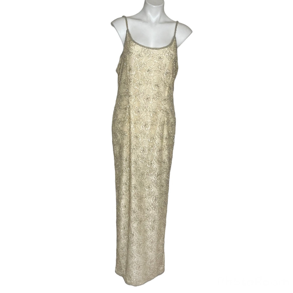 Vintage Cream Beaded Gown Spaghetti Straps Jacket 12-14 By Stenay