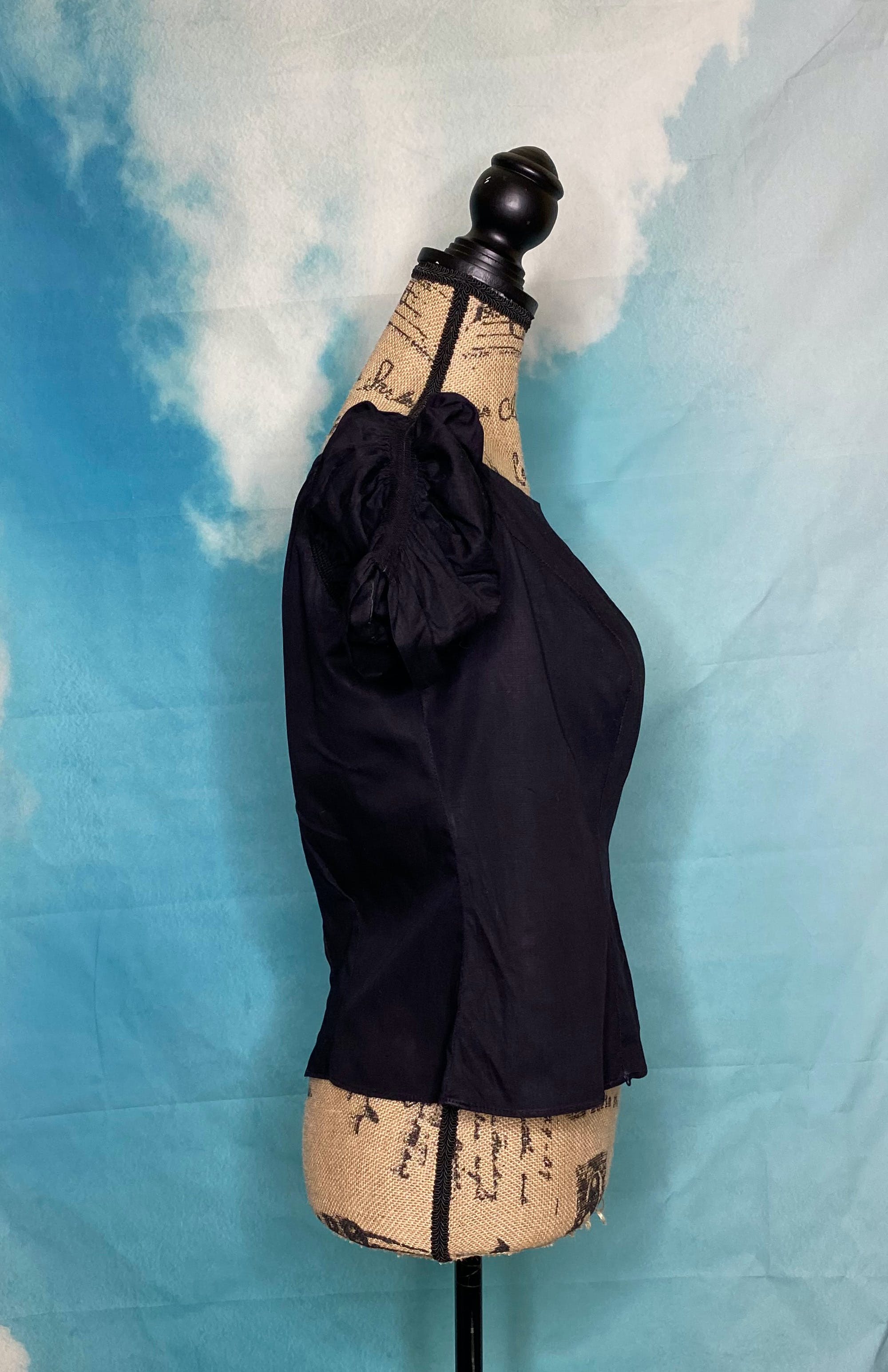 Vintage 60’s Black Cotton Short Shirred Sleeve Top by Gaylee Original ...