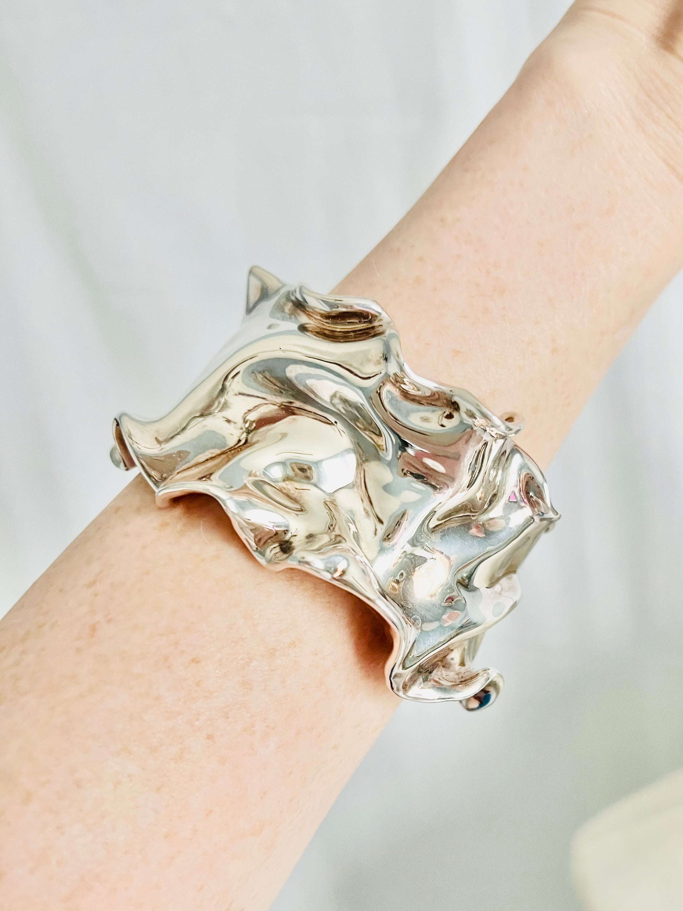 Vintage 80s/90s Sterling Silver 925 Abstract Ruffle Cuff Bracelet ...