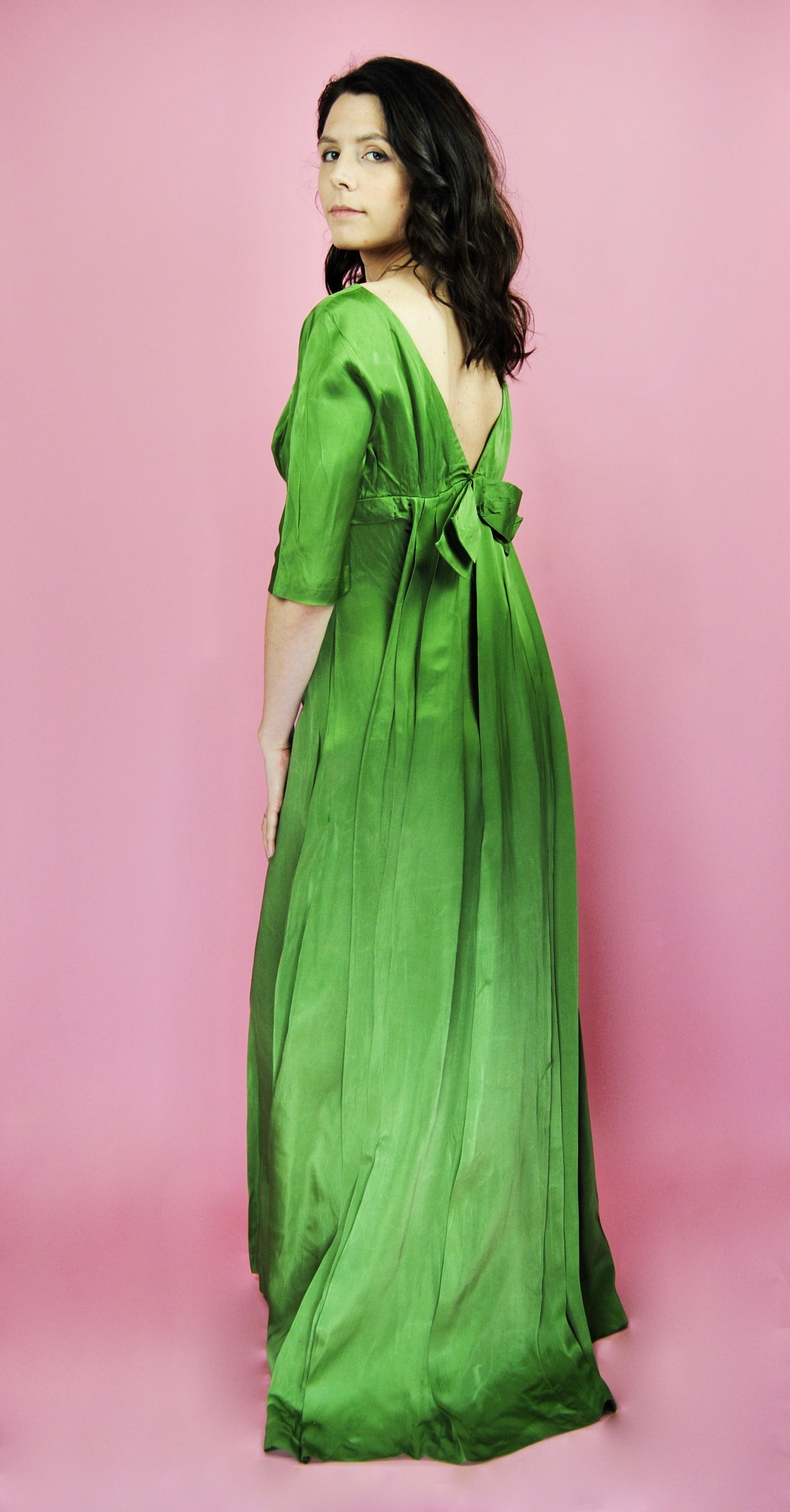 Vintage Green Silk Regency Gown With Watteau Back By Harry Keiser ...