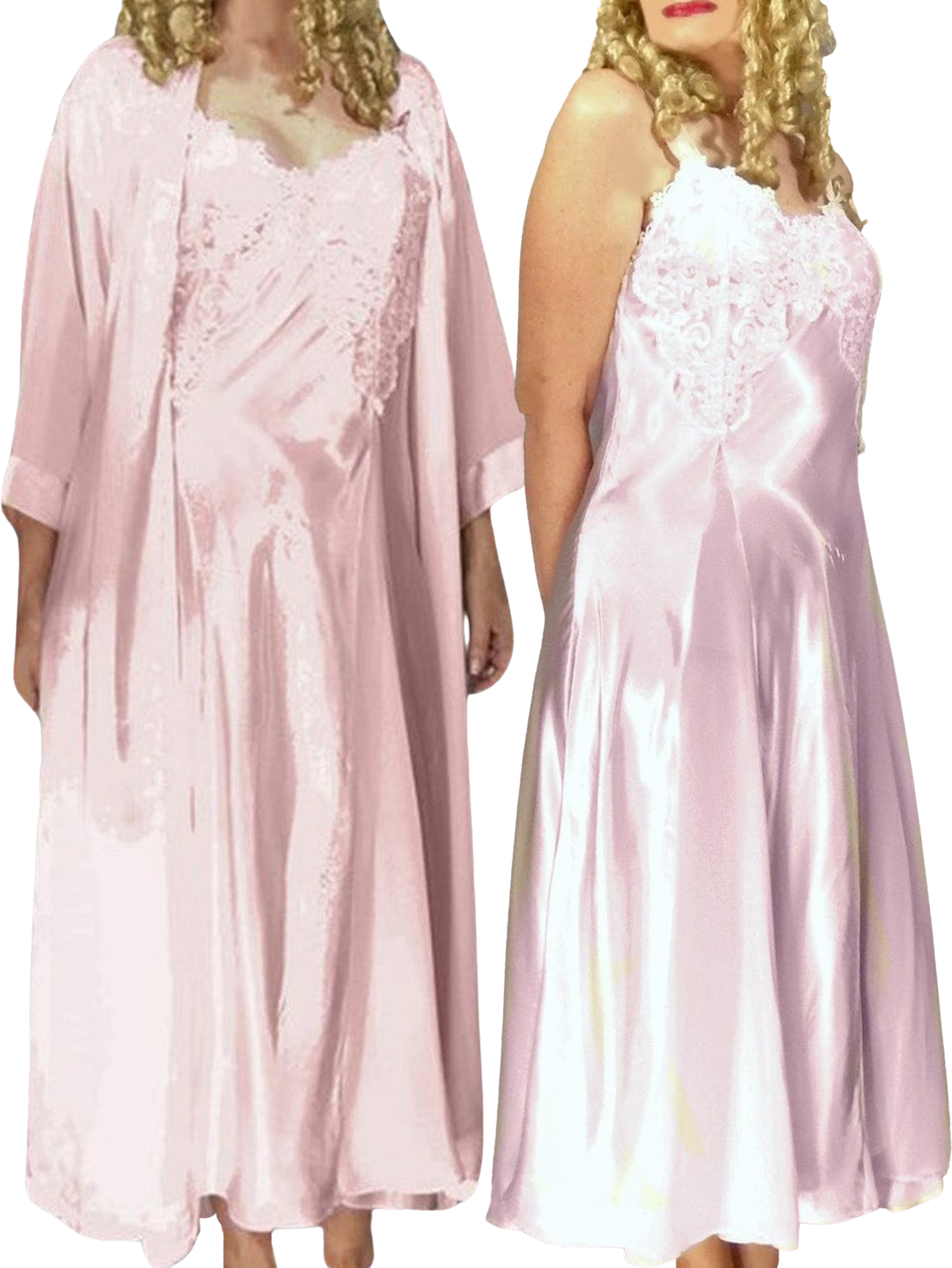 Vintage 80s Pink Satin And Chiffon Lacy Peignoir Set - Lavish! By ...