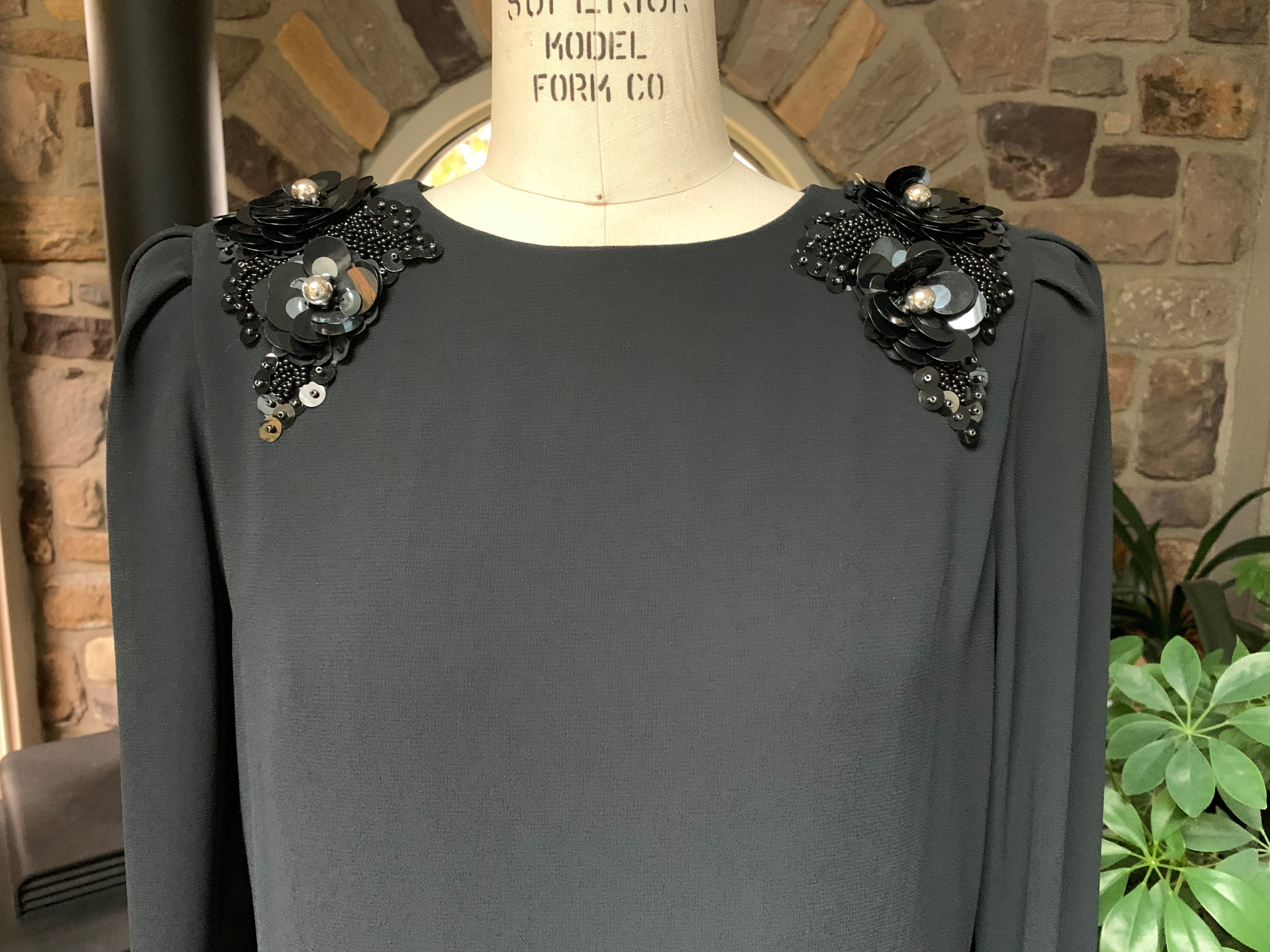 Vintage 80s Black Crepe Sequin And Bead Dress Deadstock By Ursula of ...