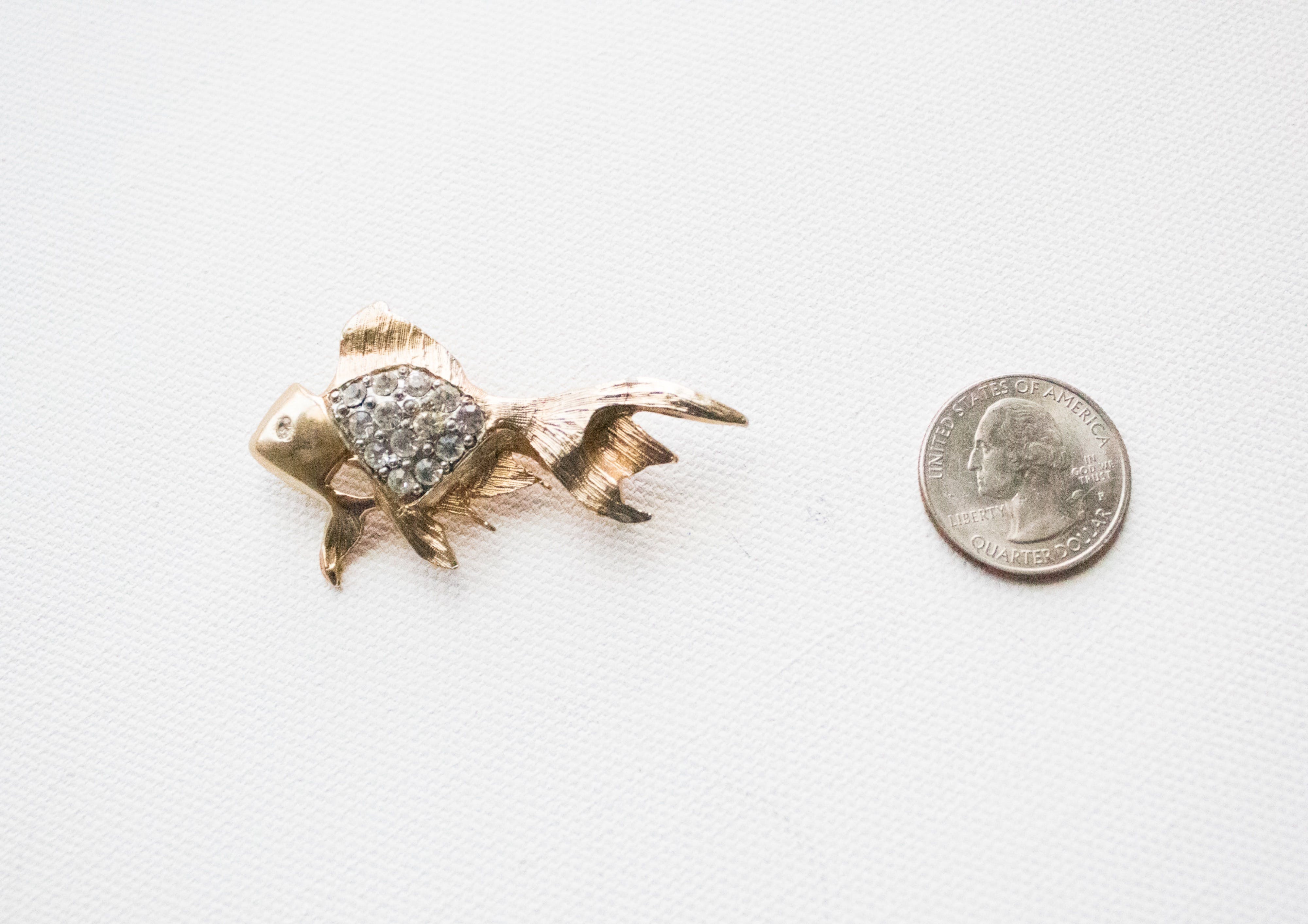 Vintage Rhinestone Gold Plated Fish Brooch | Shop THRILLING