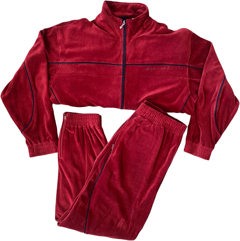 Vintage 90s 00s Velour Maroon Tracksuit Jacket Pants Xxl By Sean