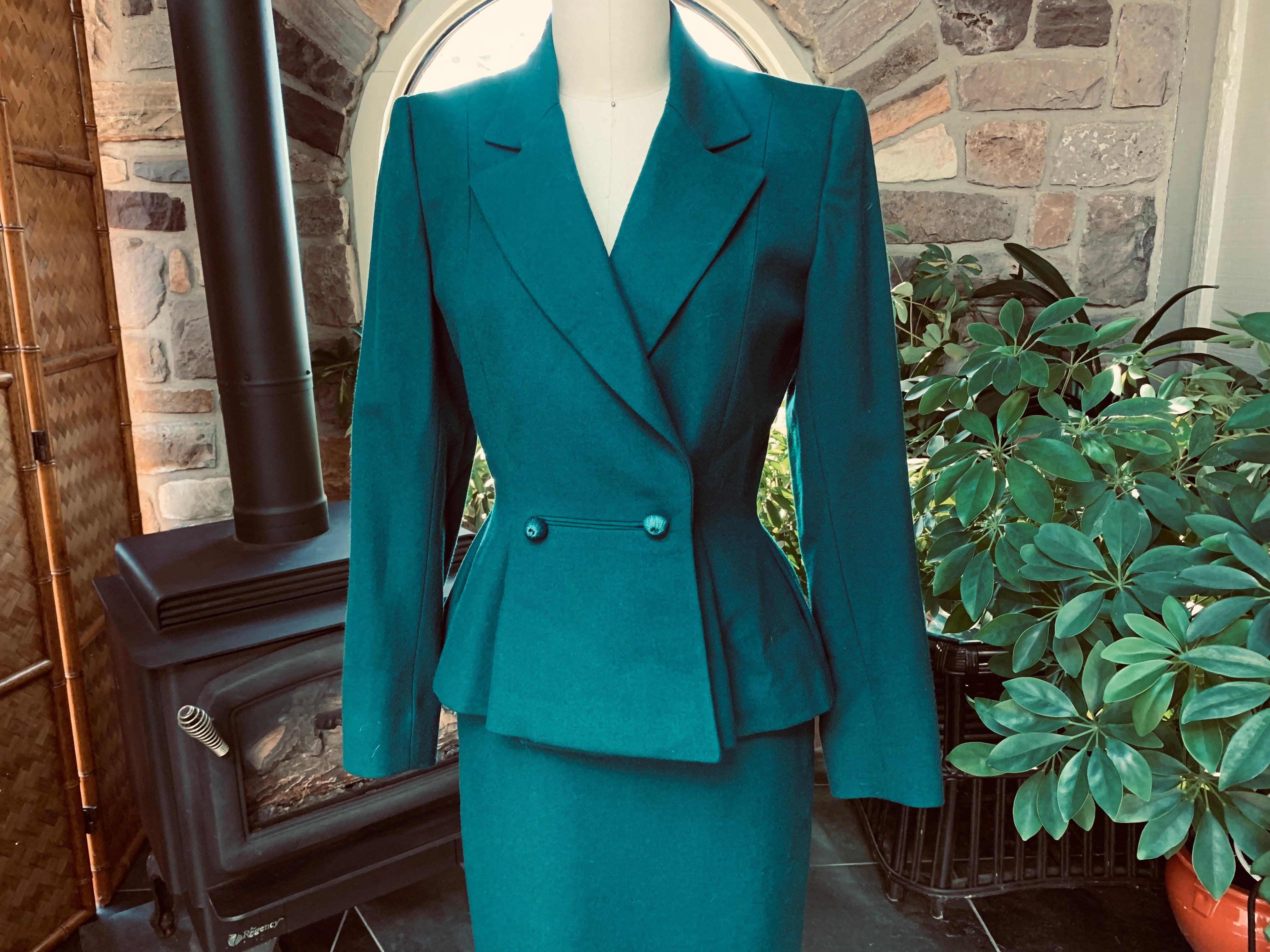 Vintage 70s 70s Does 40s Teal Wool Jacket And Skirt Suit By Nipon ...