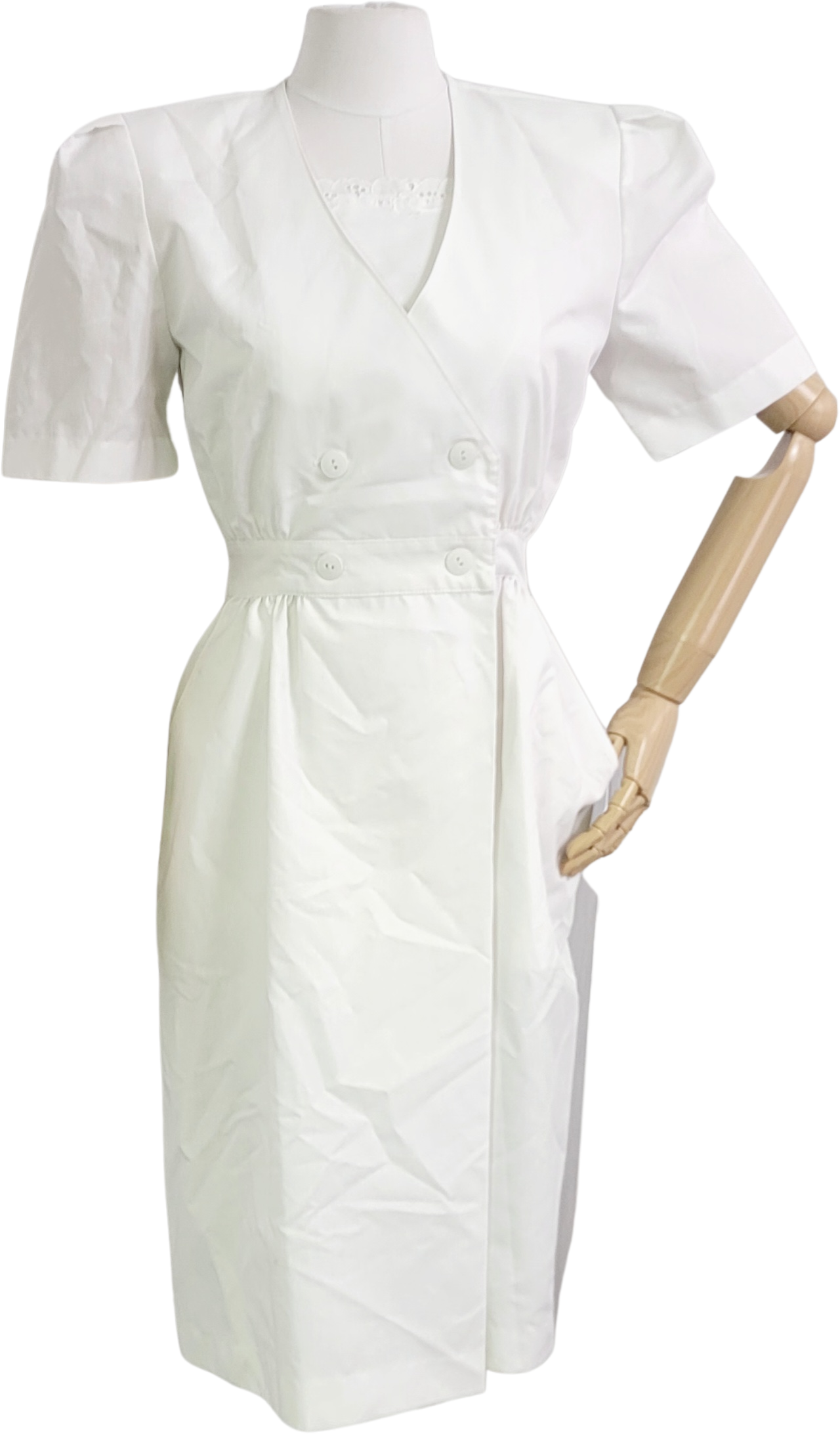 Vintage 80s White Nurse Uniform Dress Puff Sleeves Shop THRILLING