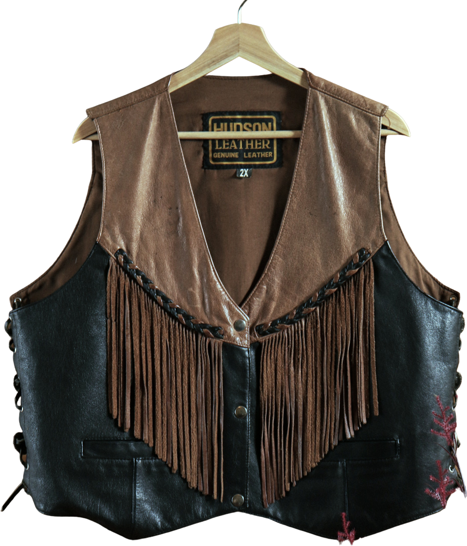 90s Two tone Leather Fringed Vest By Hudson Leather