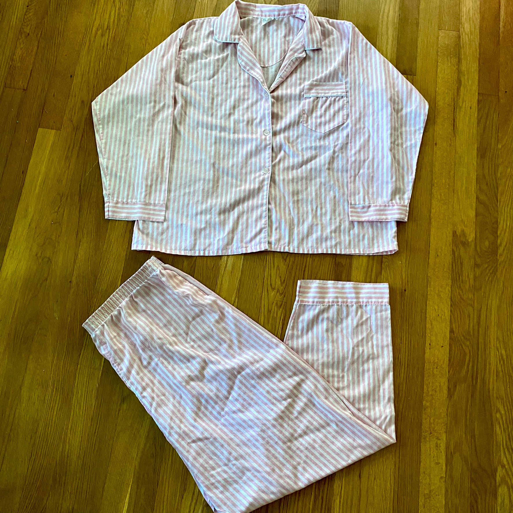 Vintage 70s Pink White Striped Pajama Set | Shop THRILLING